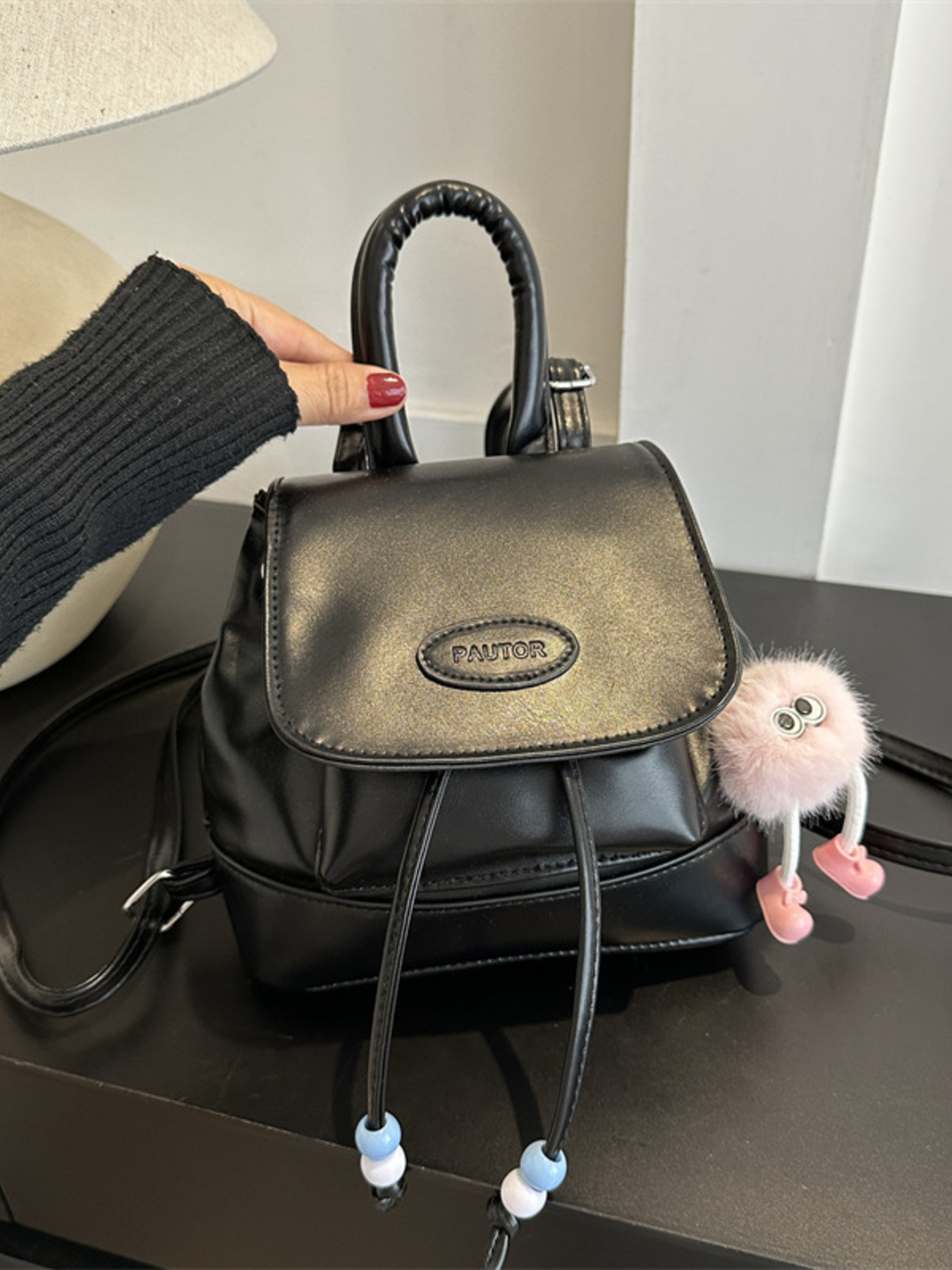 Mini Leather Drawstring Backpack Bag