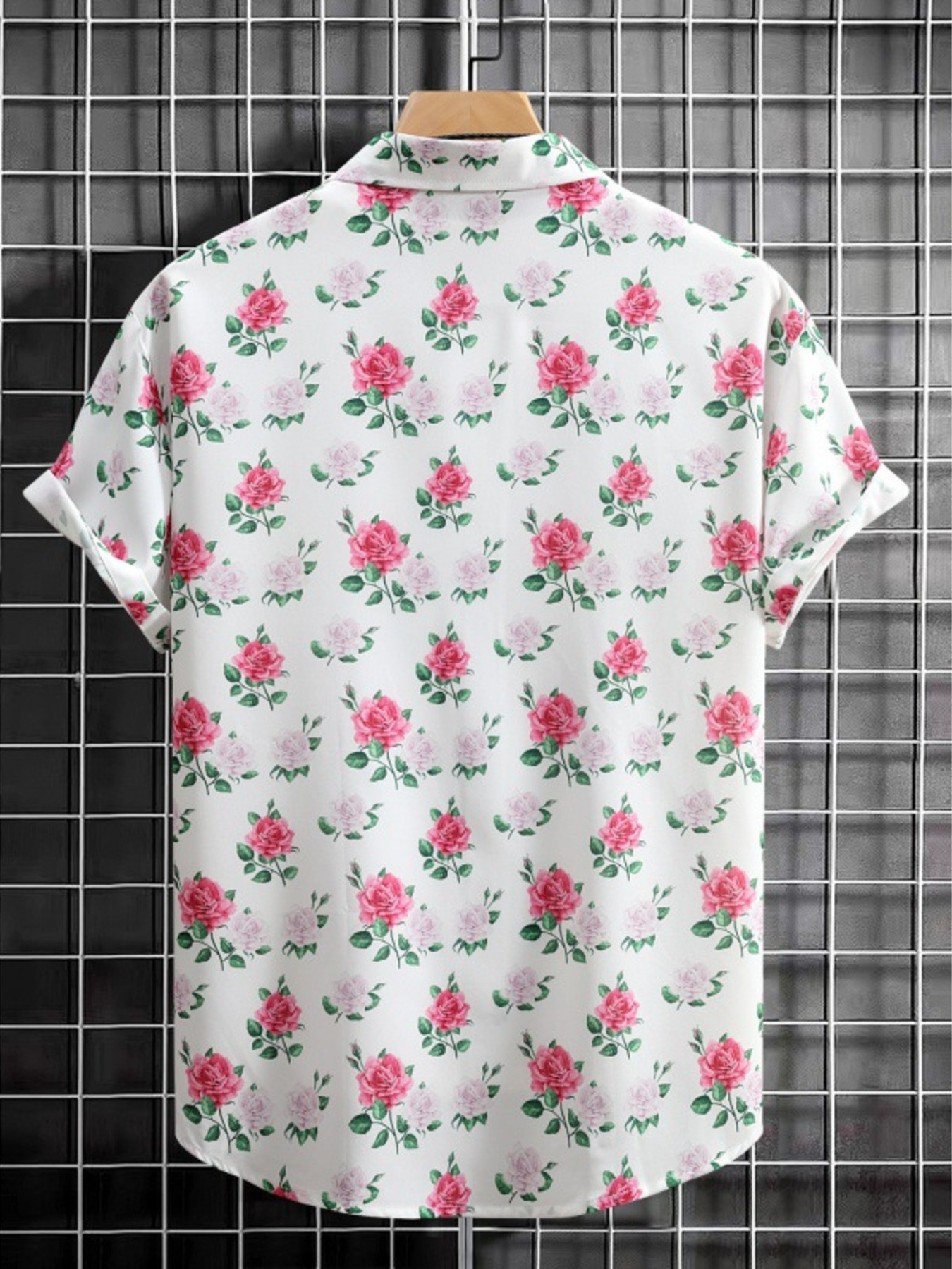 Men's Floral Print Short Sleeve Button-Up Shirt