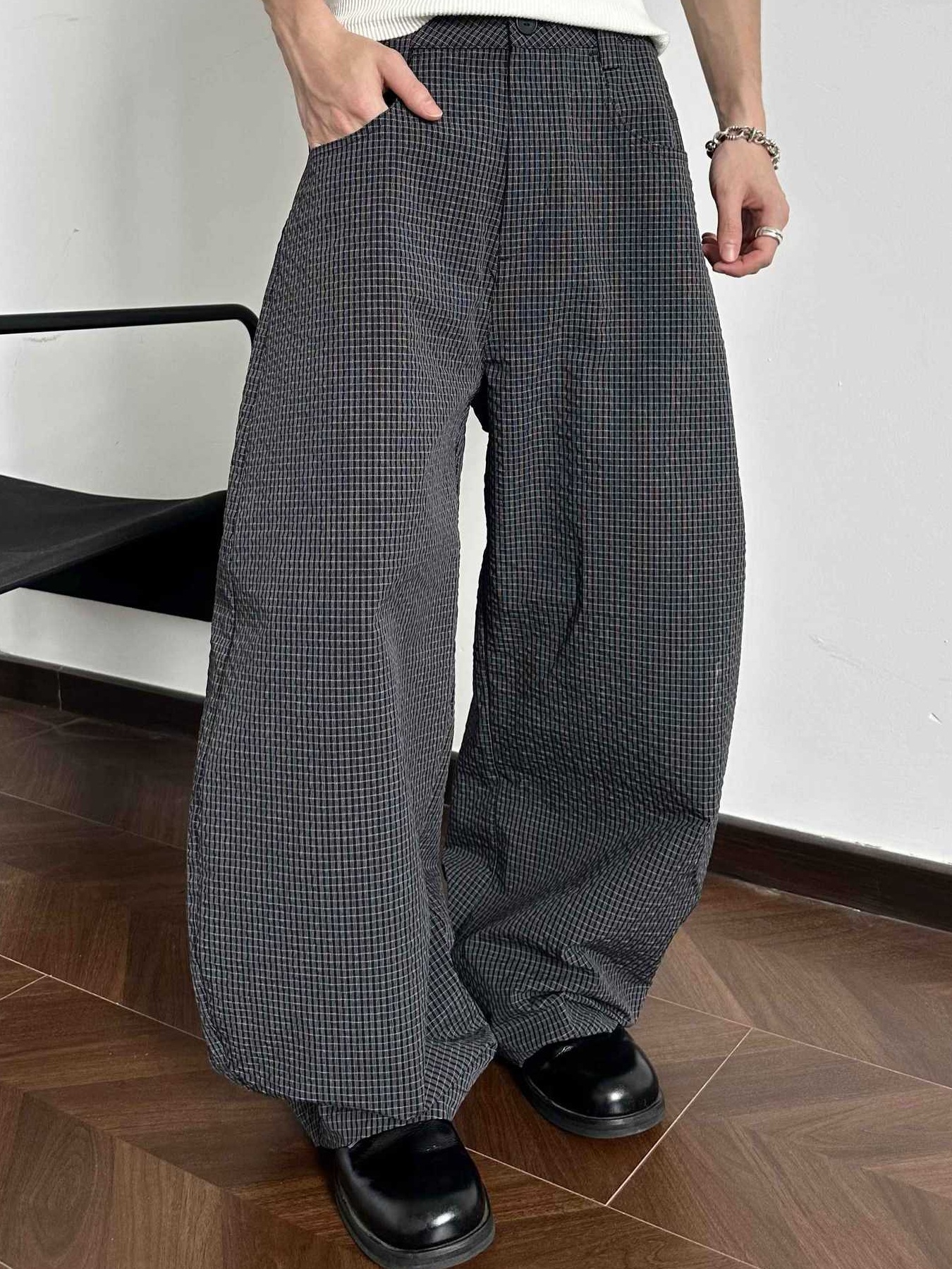 Men's Wide Leg Plaid Pants