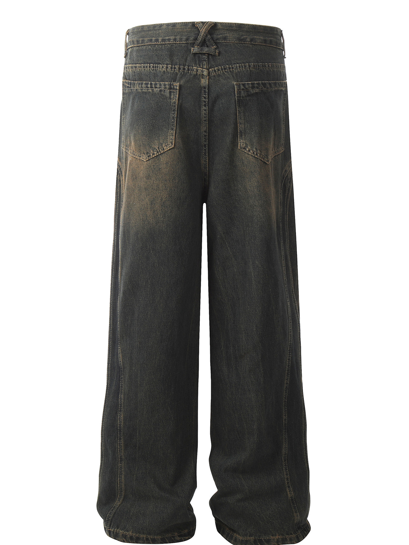 Men's Washed Wide Leg Jeans with Side Button Details