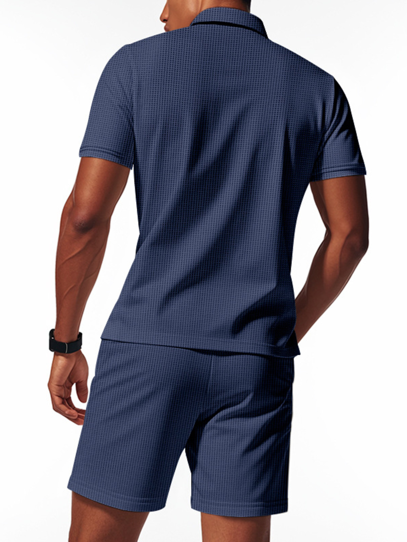 Men's Plus Size Quarter Zip Short Sleeve Top and Shorts Set