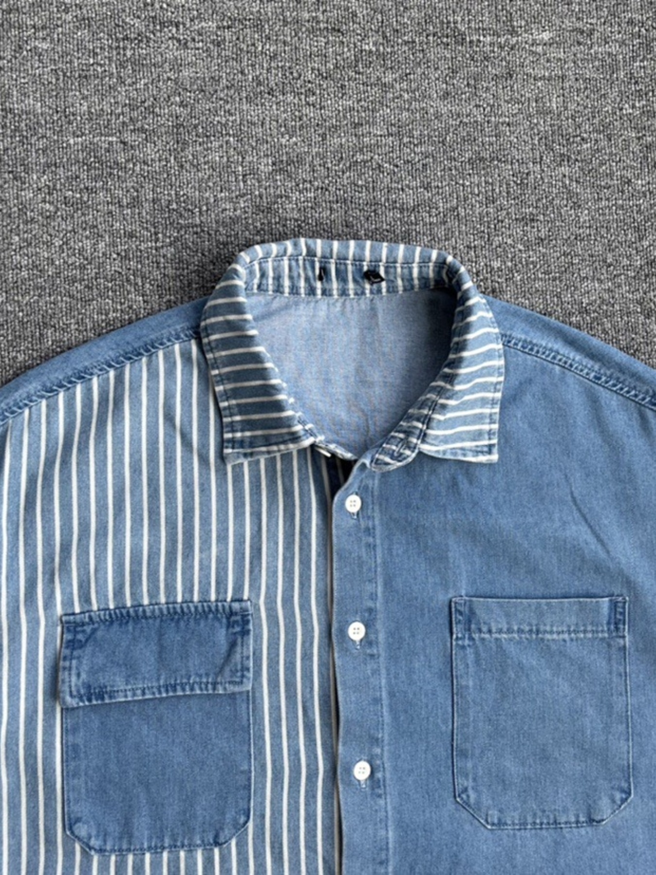 Men's Plus Size Striped Short Sleeve Denim Shirt