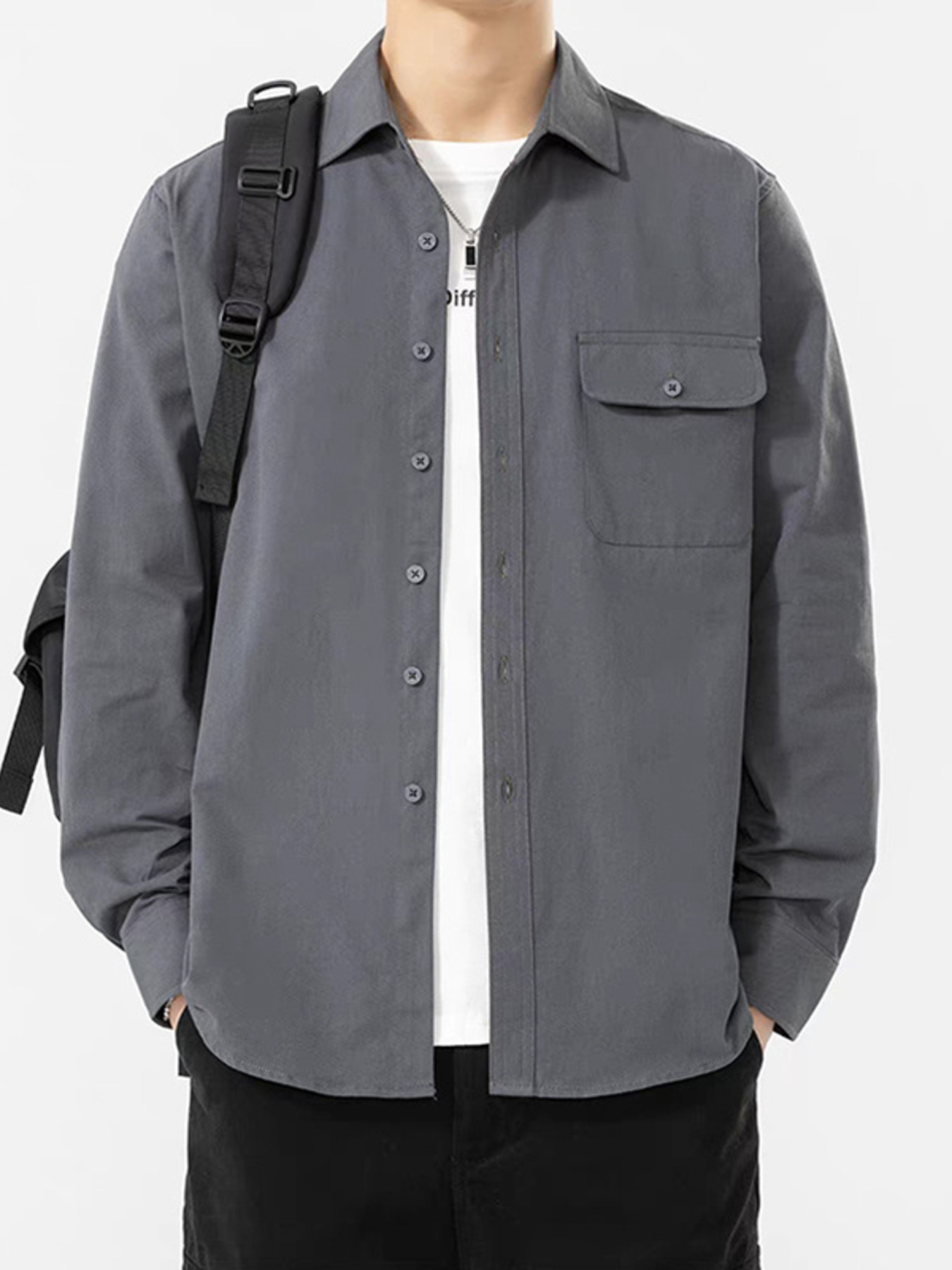 Men's Plus Size Casual Solid Color Long Sleeve Shirt