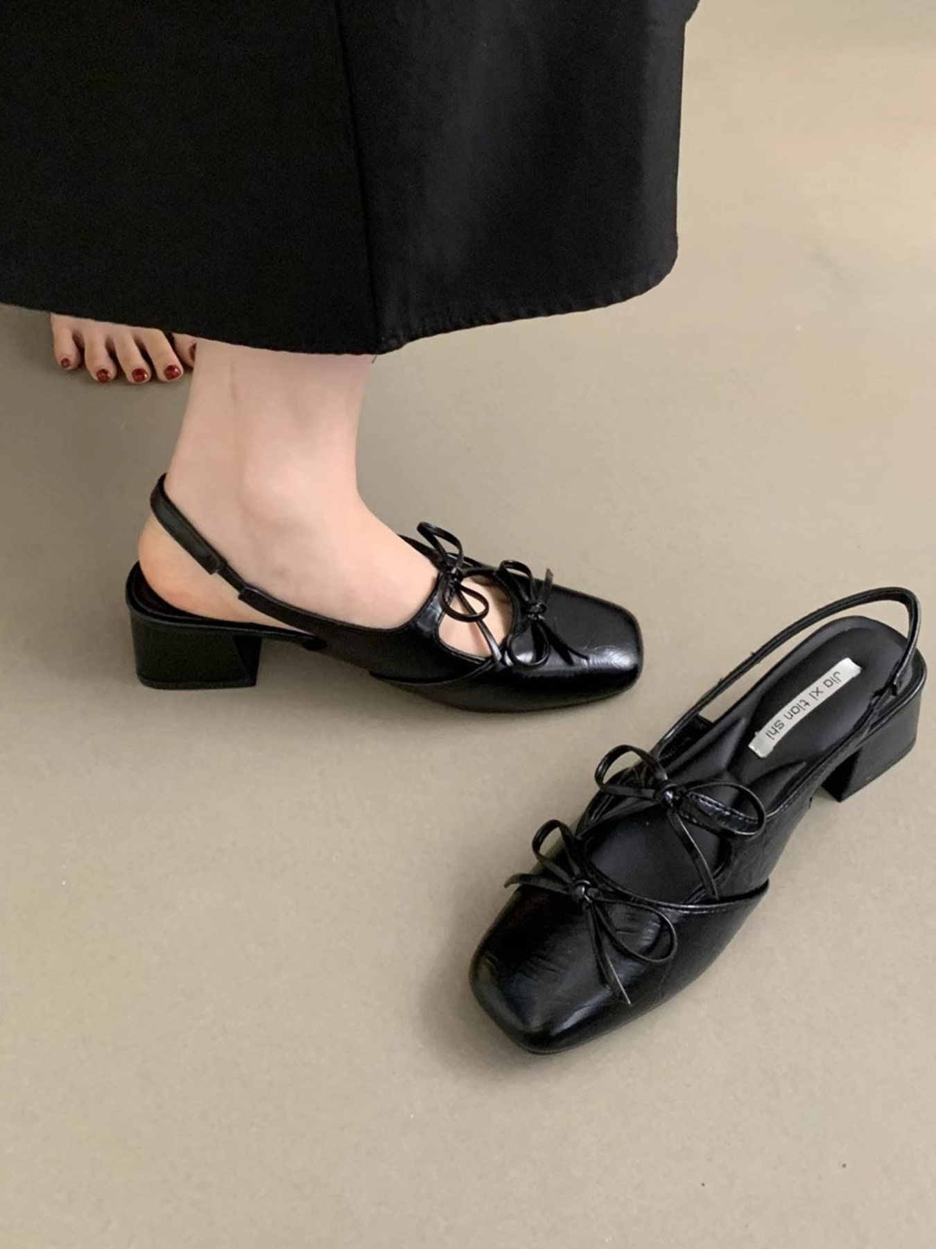 Square Toe Bow-Tie Slingback Ballet Shoes