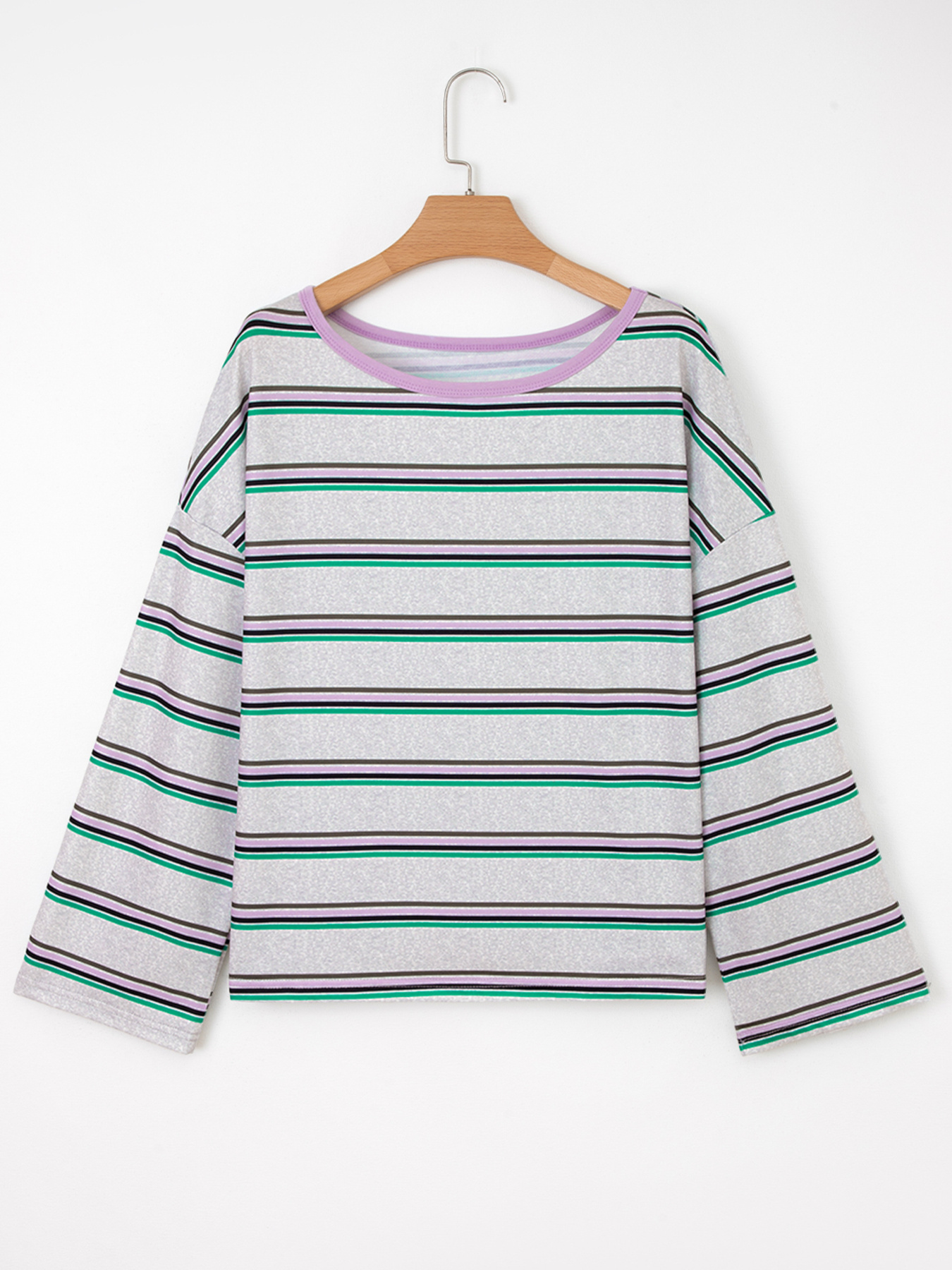 Stripe Oversize Drop Shoulder Long Sleeve Casual Top