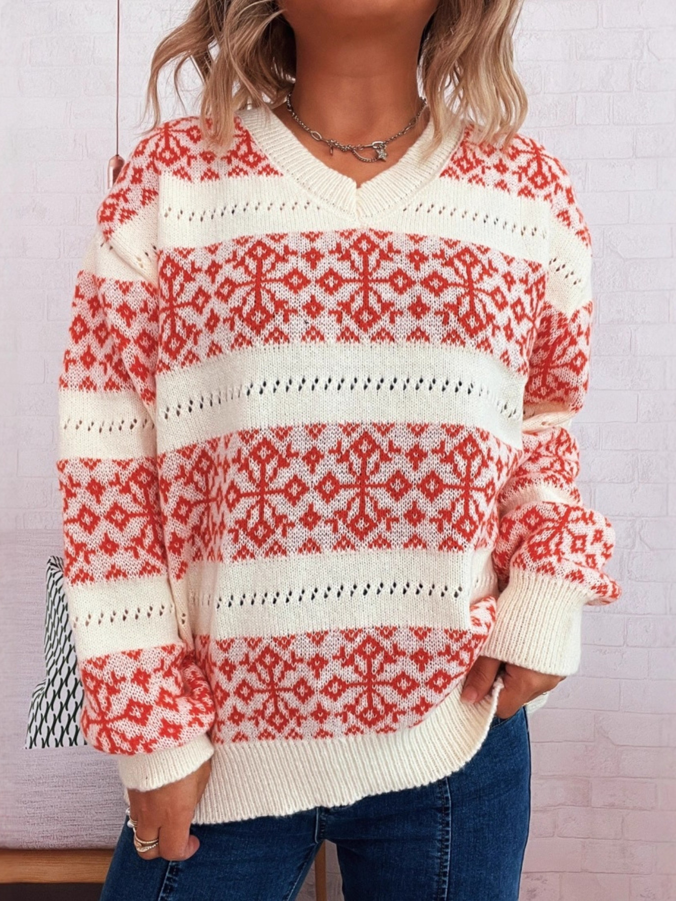 Contrast Ribbed hem Long Sleeve Sweater