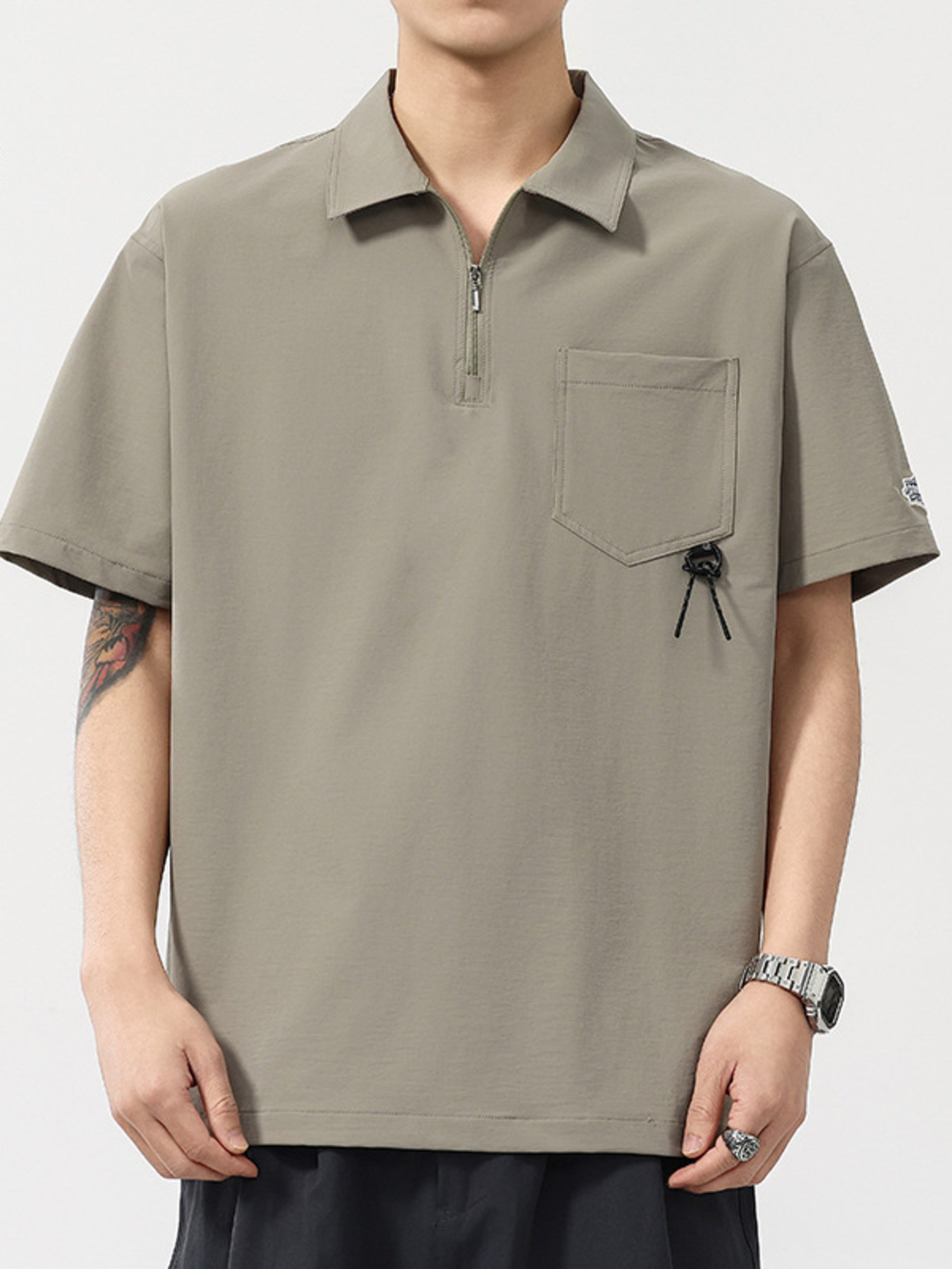 Men's Plus Size Quarter Zip Short Sleeve Polo