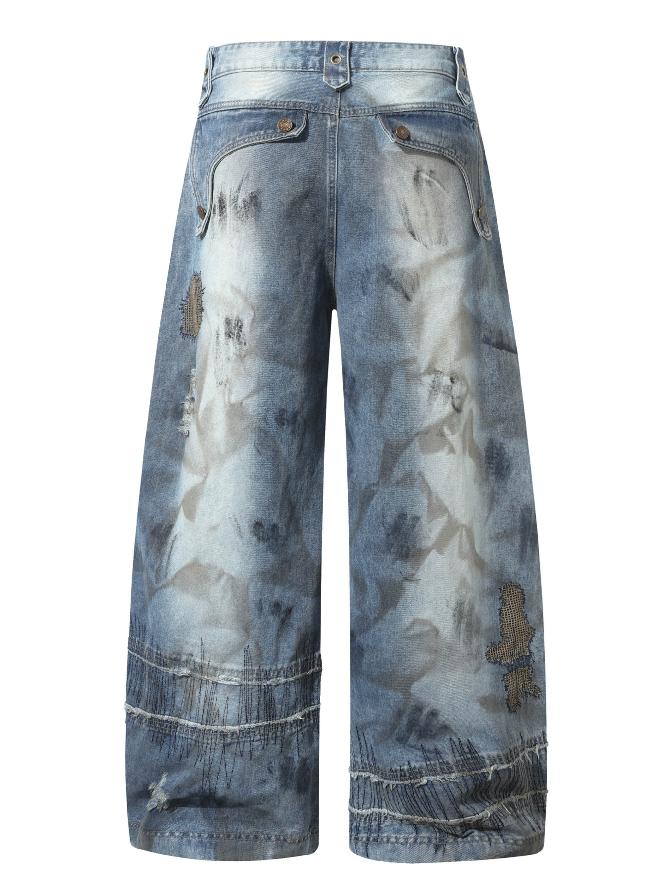 Men's Full Size Wide Leg Patchwork Jeans Plus Size