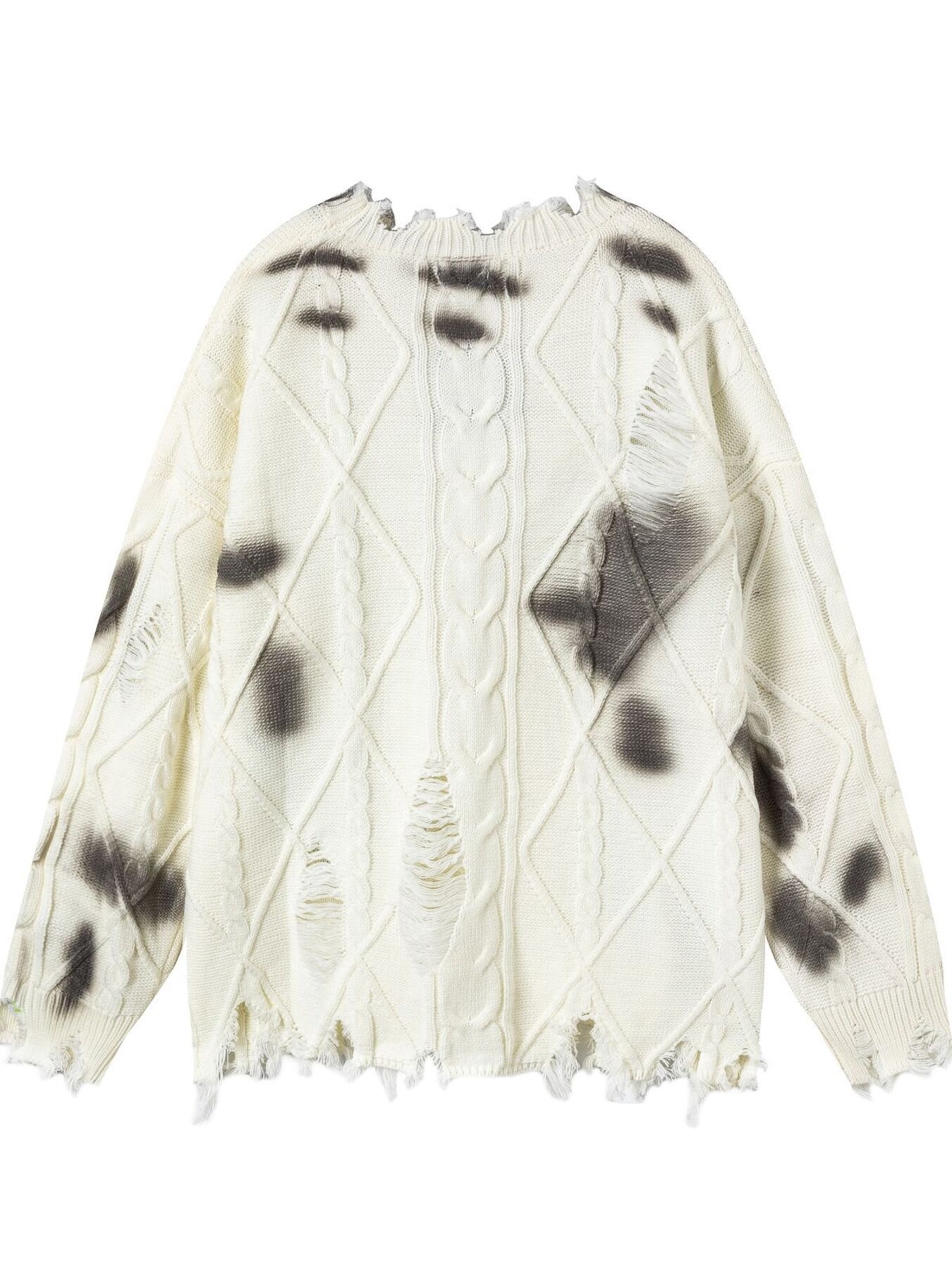 Men's Distressed Letter Round Neck Sweater