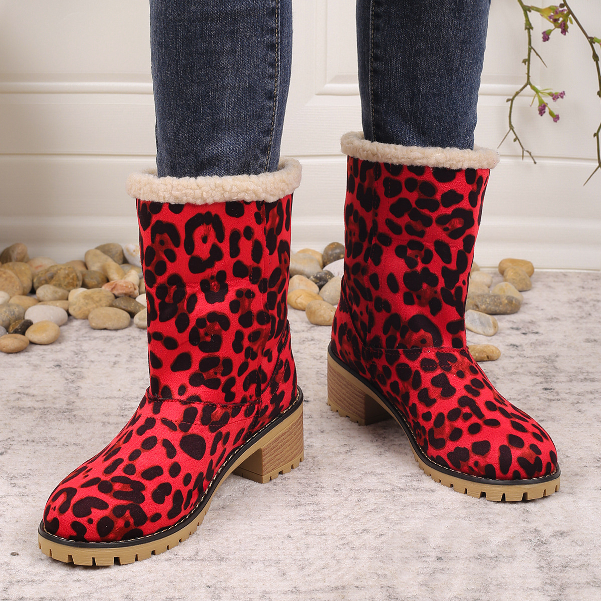 Leopard Print Plush Lined Boots