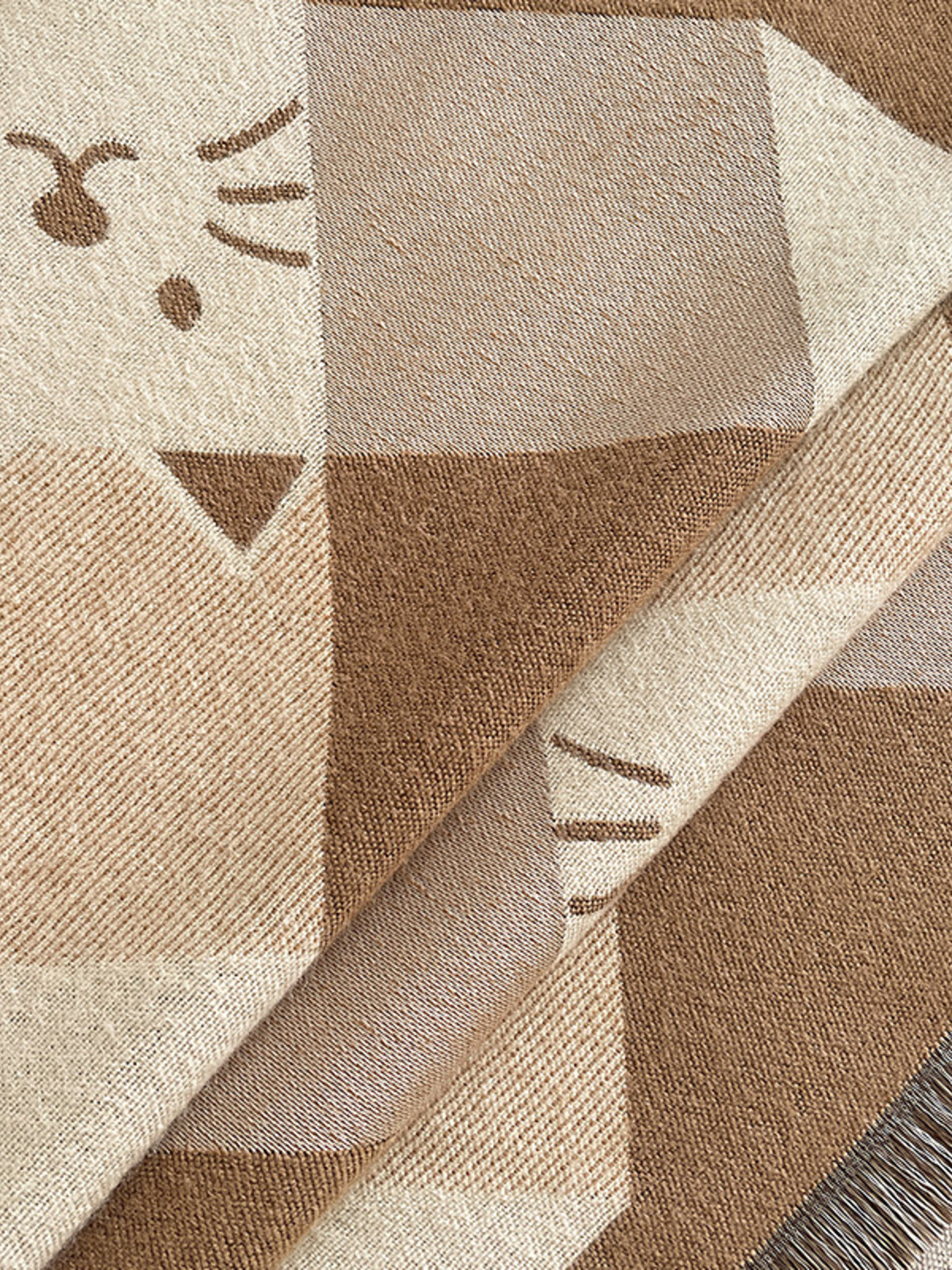 Cute Cat Pattern Plaid Raw Hem Scarf