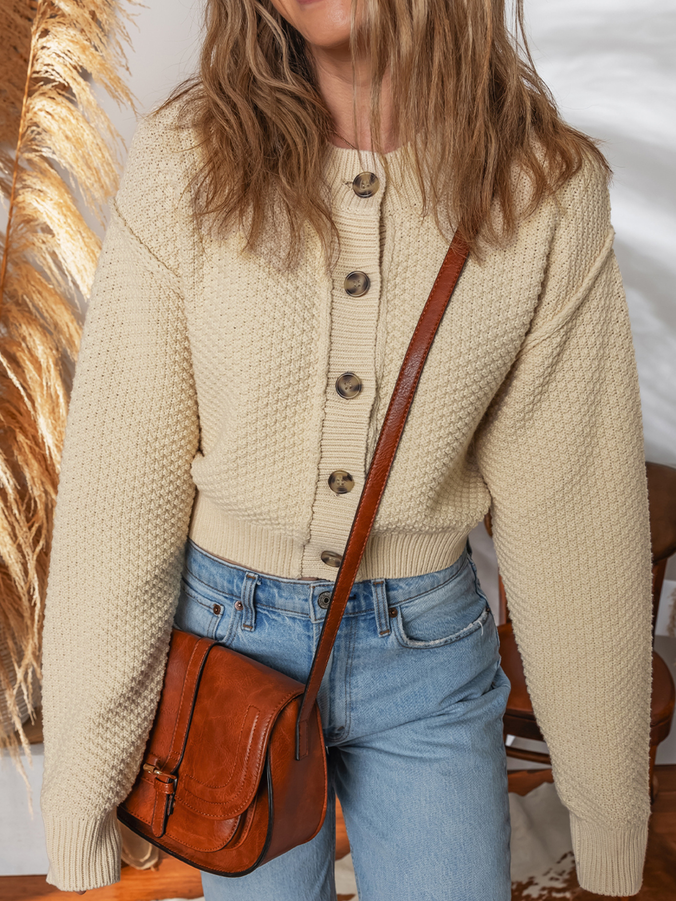 Button Front Cropped Cardigan