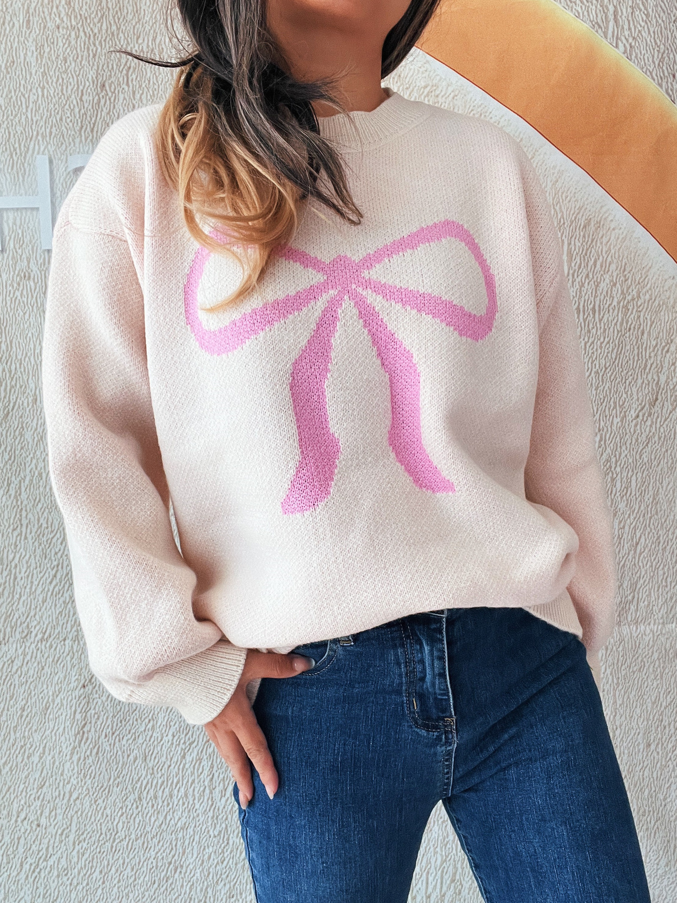 Bow Pattern Casual Long Sleeve Sweater