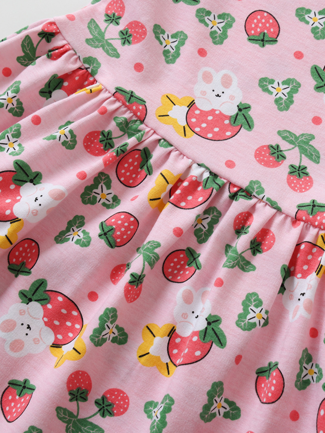 Children's Strawberry Print Ruffle Sleeve Dress 4