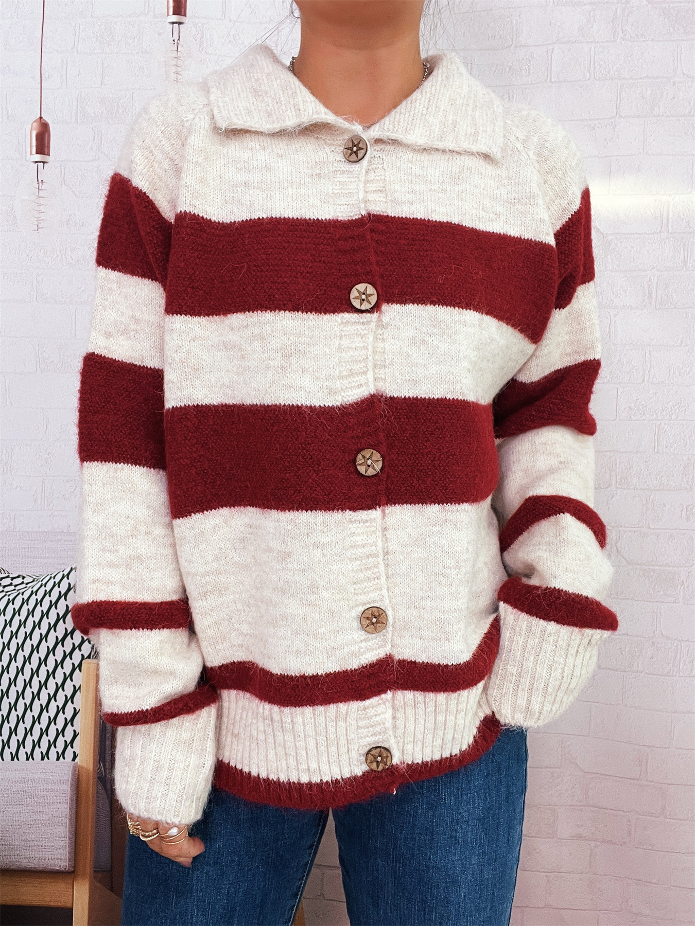 Striped Button-Up Cozy Cardigan