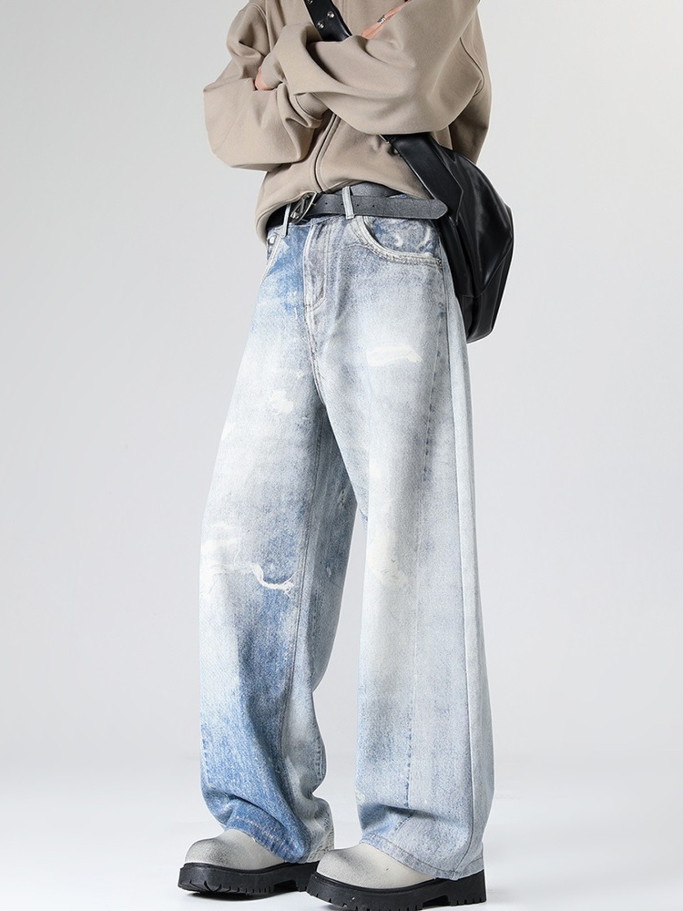 Men's Full Size Washed Wide Leg Jeans Plus Size