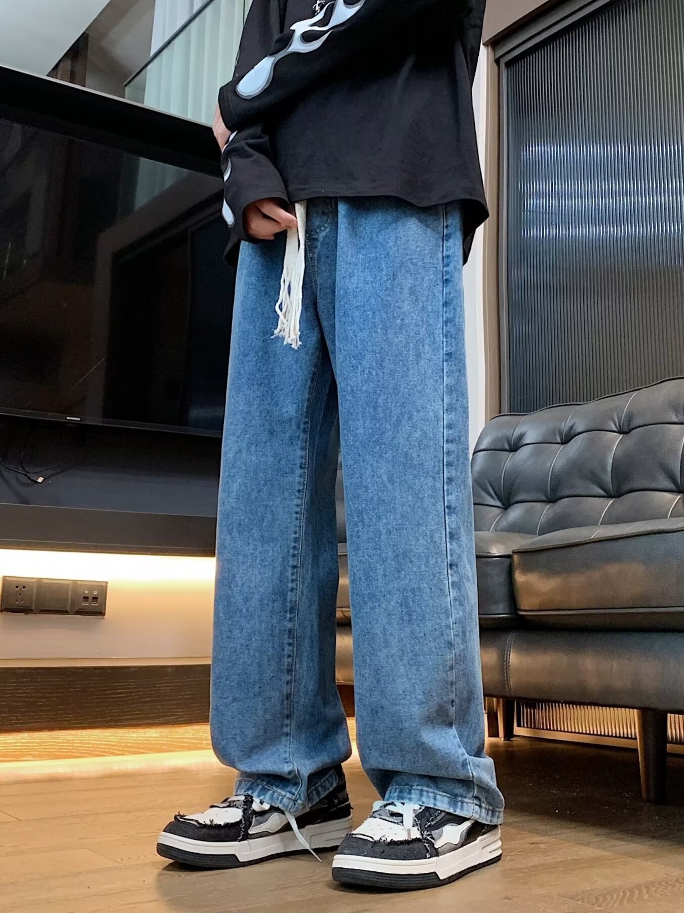 Men's Full Size Loose Fit Drawstring Waist Jeans Plus Size