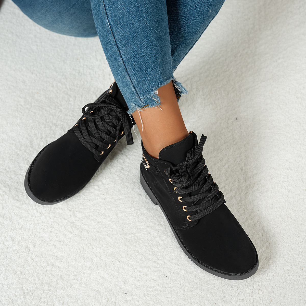 Lace-Up Ankle Boots with Heart Charm Detail