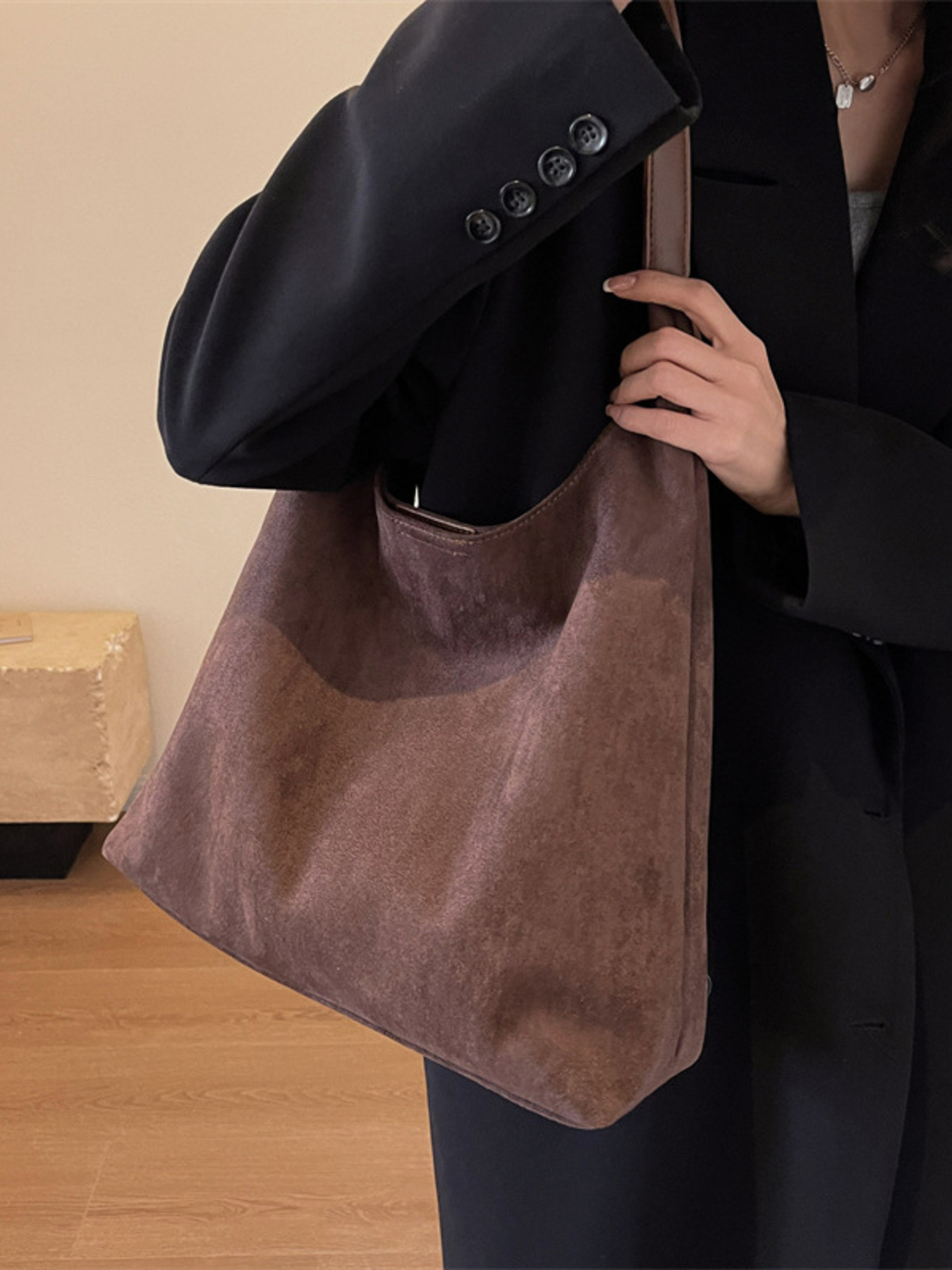 Solid Color Casual Suede Handbag