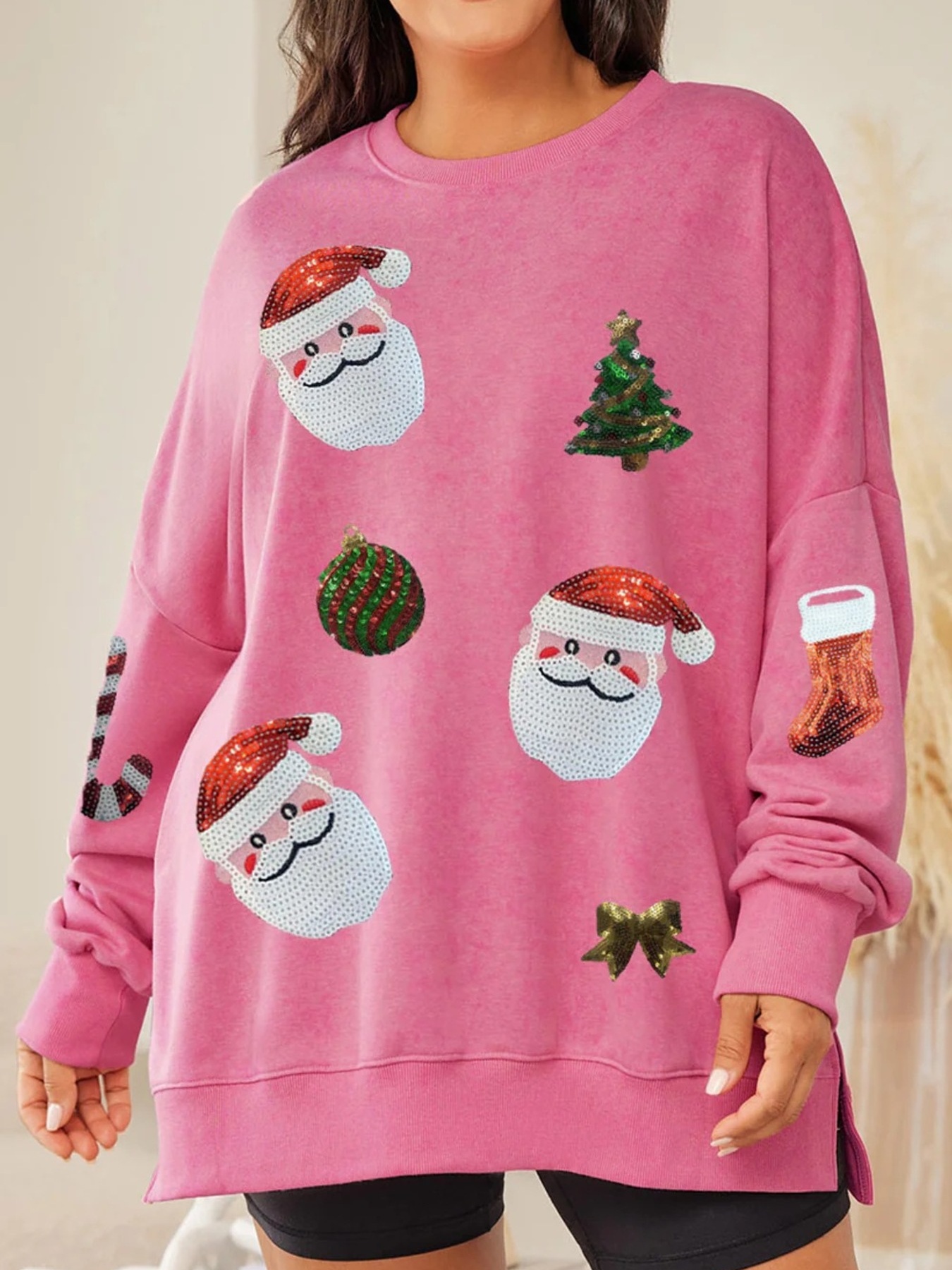 Christmas Santa Round Neck Long Sleeve Sweatshirt