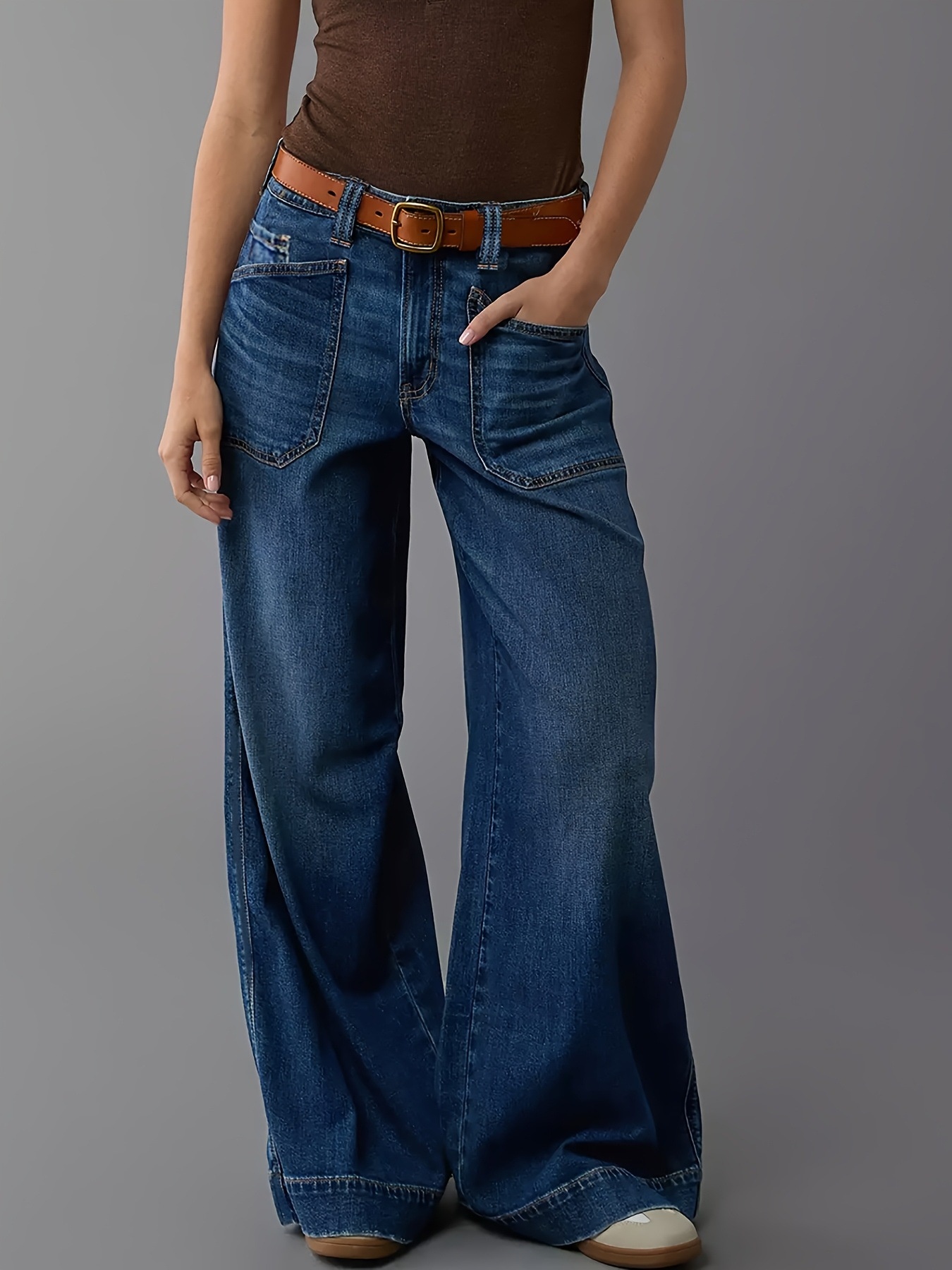 High Waist Wide Leg Wash Jeans