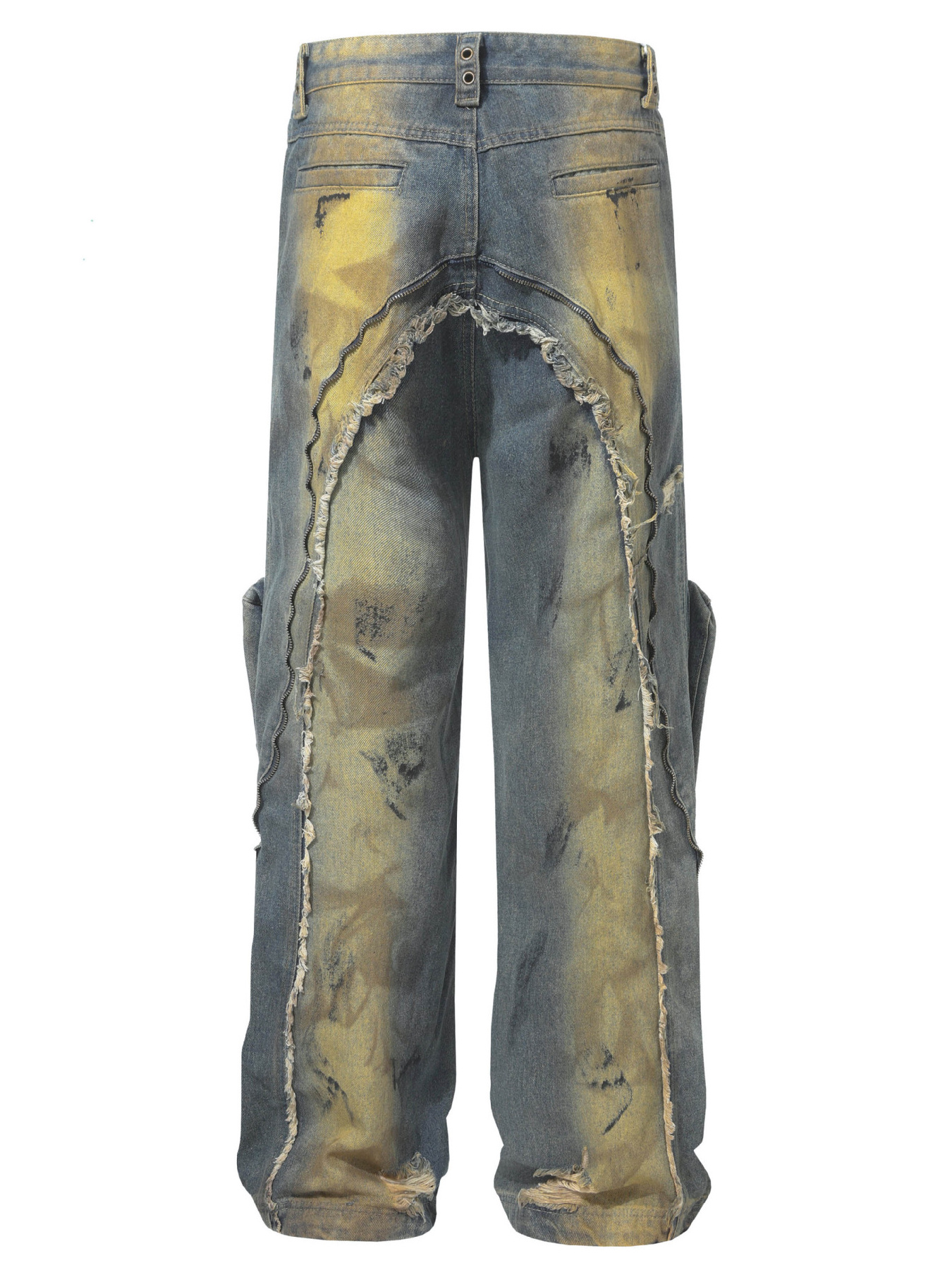 Men's Distressed Cargo Jeans with Artistic Ripped Design