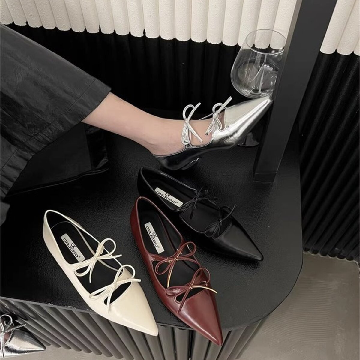 Bow Point Toe Block Heels Pumps