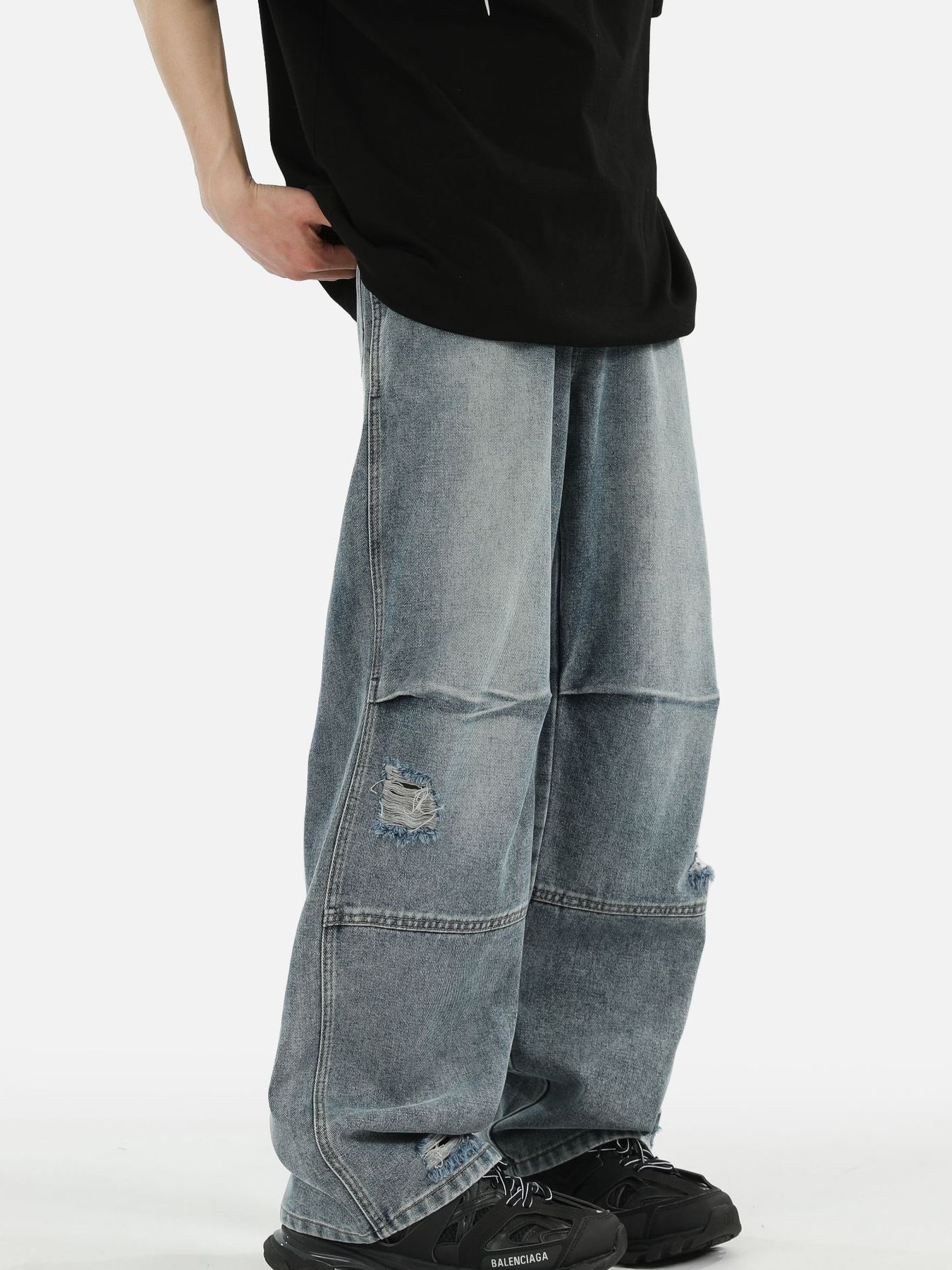 Men's Full Size Distressed Wide-Leg Jeans Plus Size