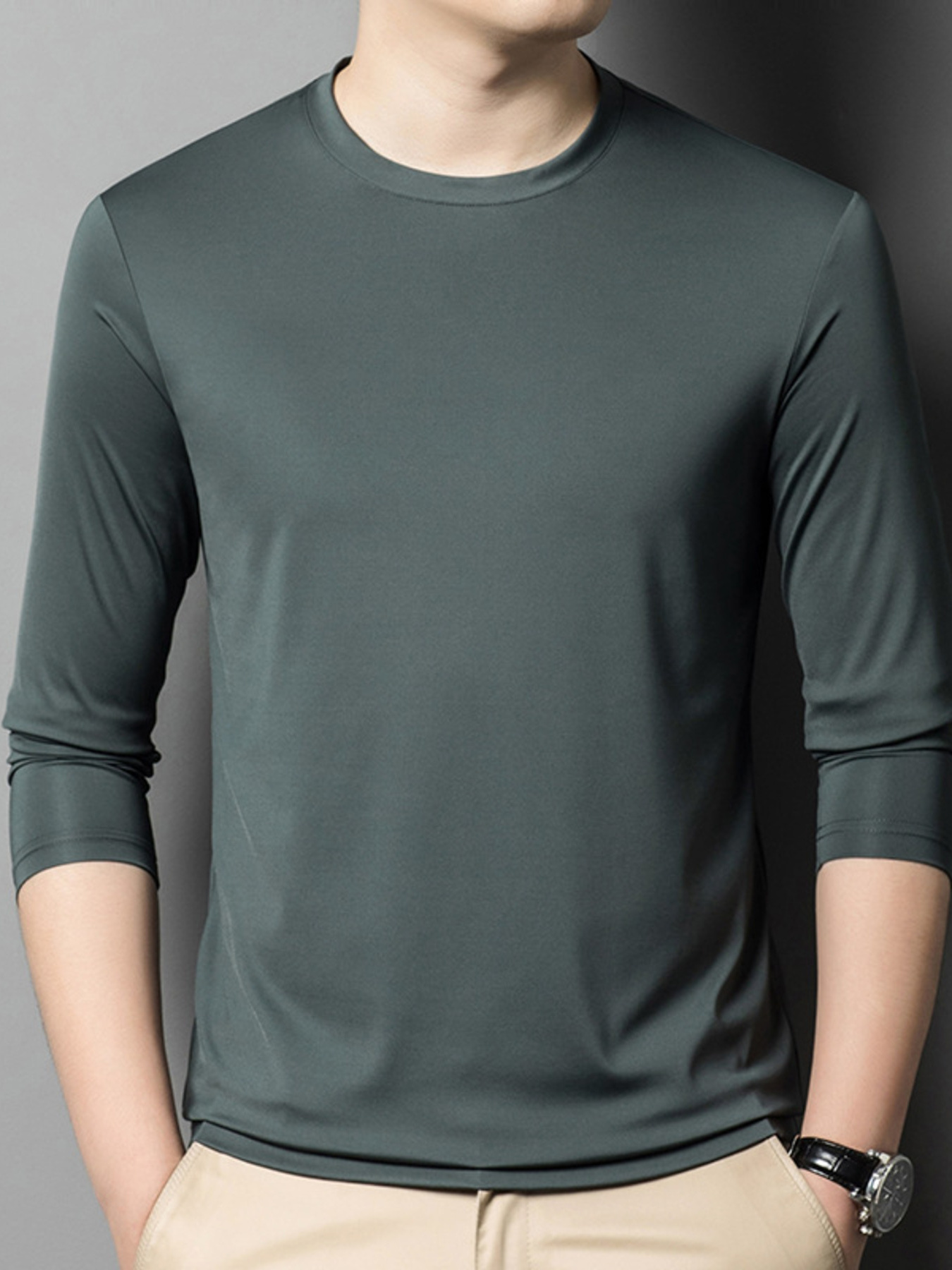 Men's Plus Size Round Neck Long Sleeve T-Shirt