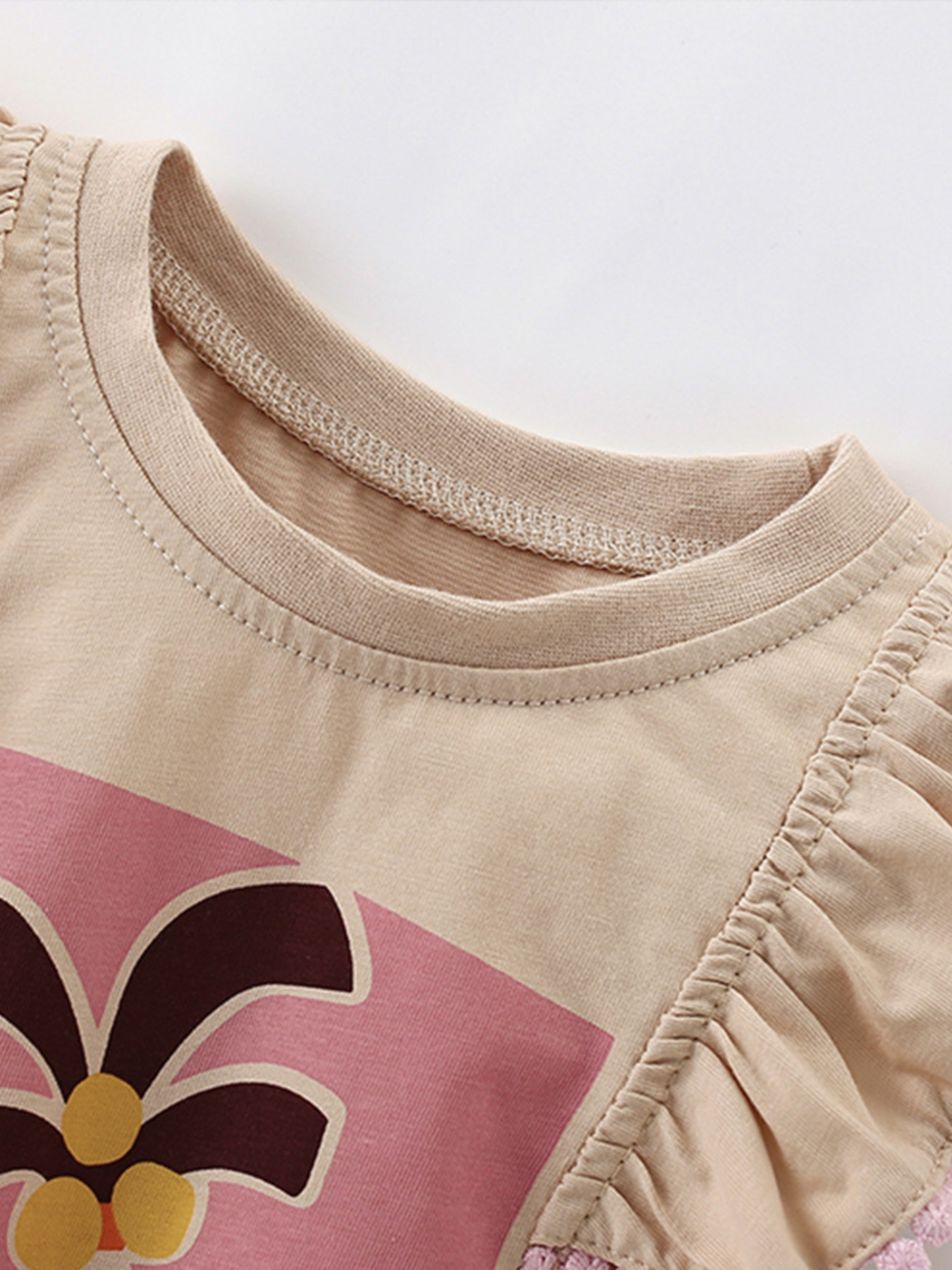 Children's Sleeveless Palm Tree Graphic T-Shirt with Ruffle Trim