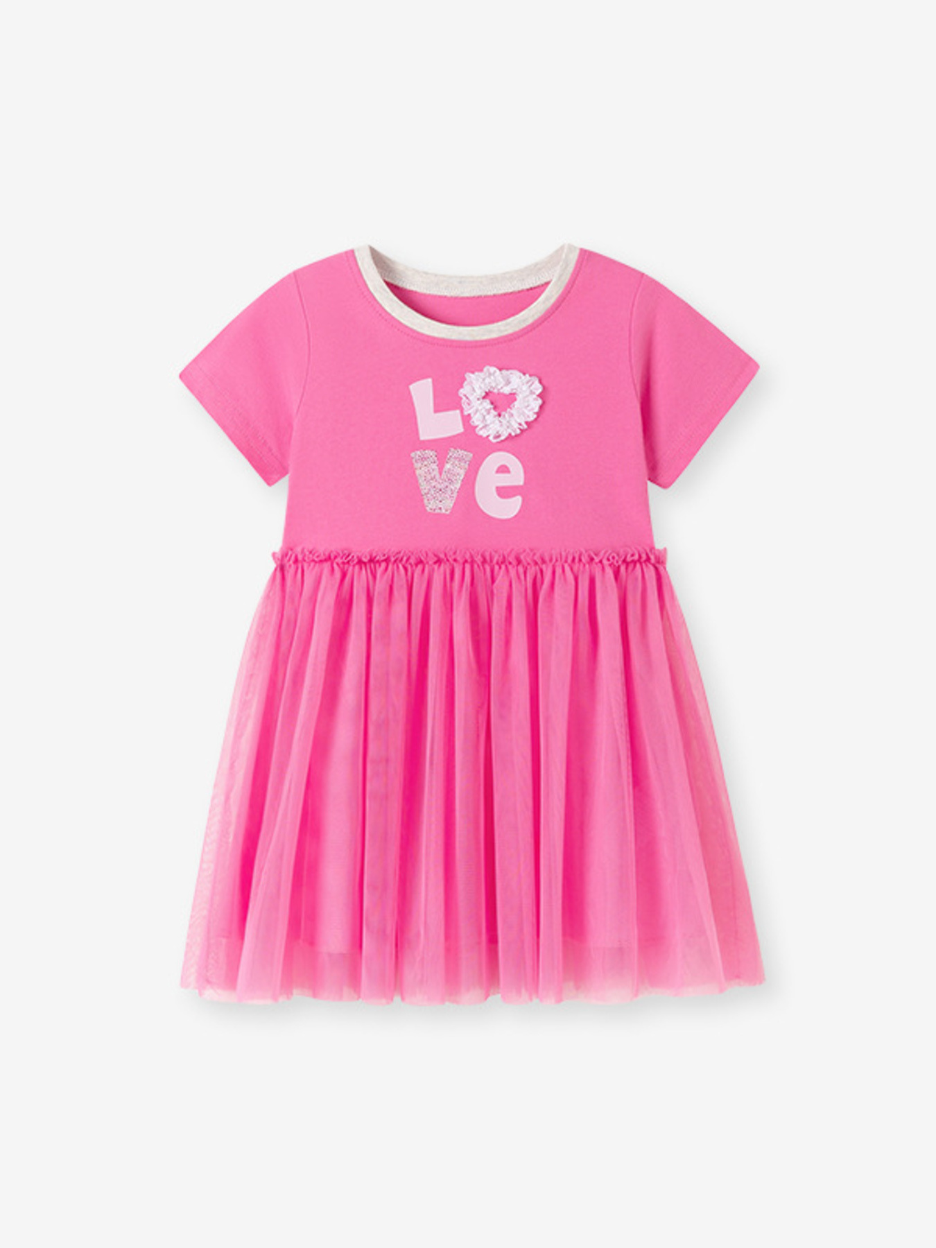Children's Love Round Neck Tulle Dress