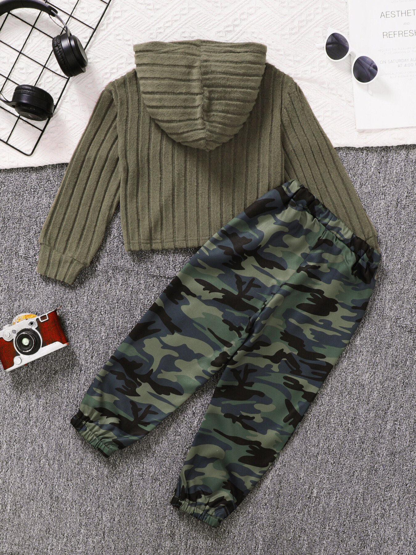 Children's Ribbed Long Sleeve Hoodie and Pants Set