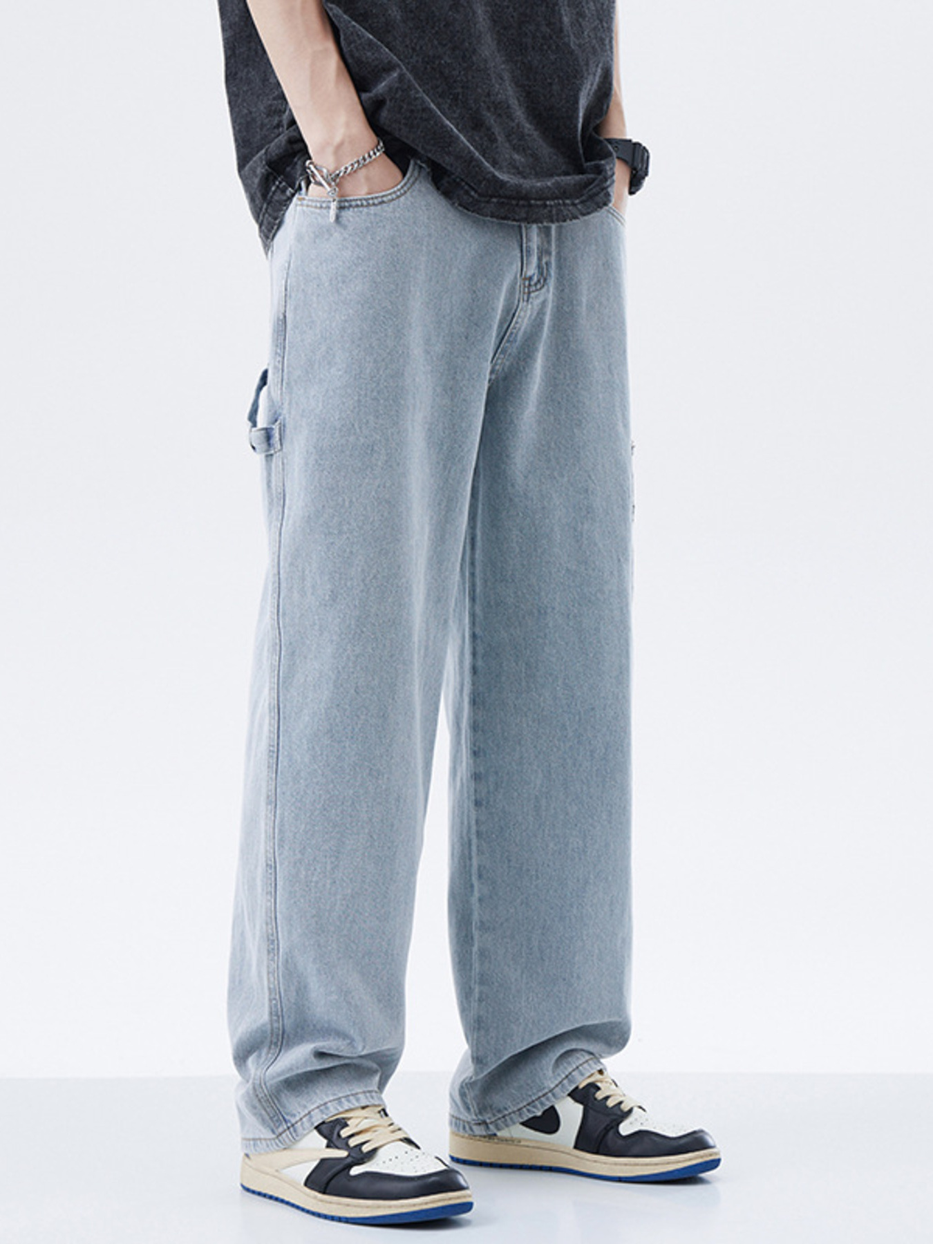 Men's Full Size Washed Wide Leg Jeans Plus Size