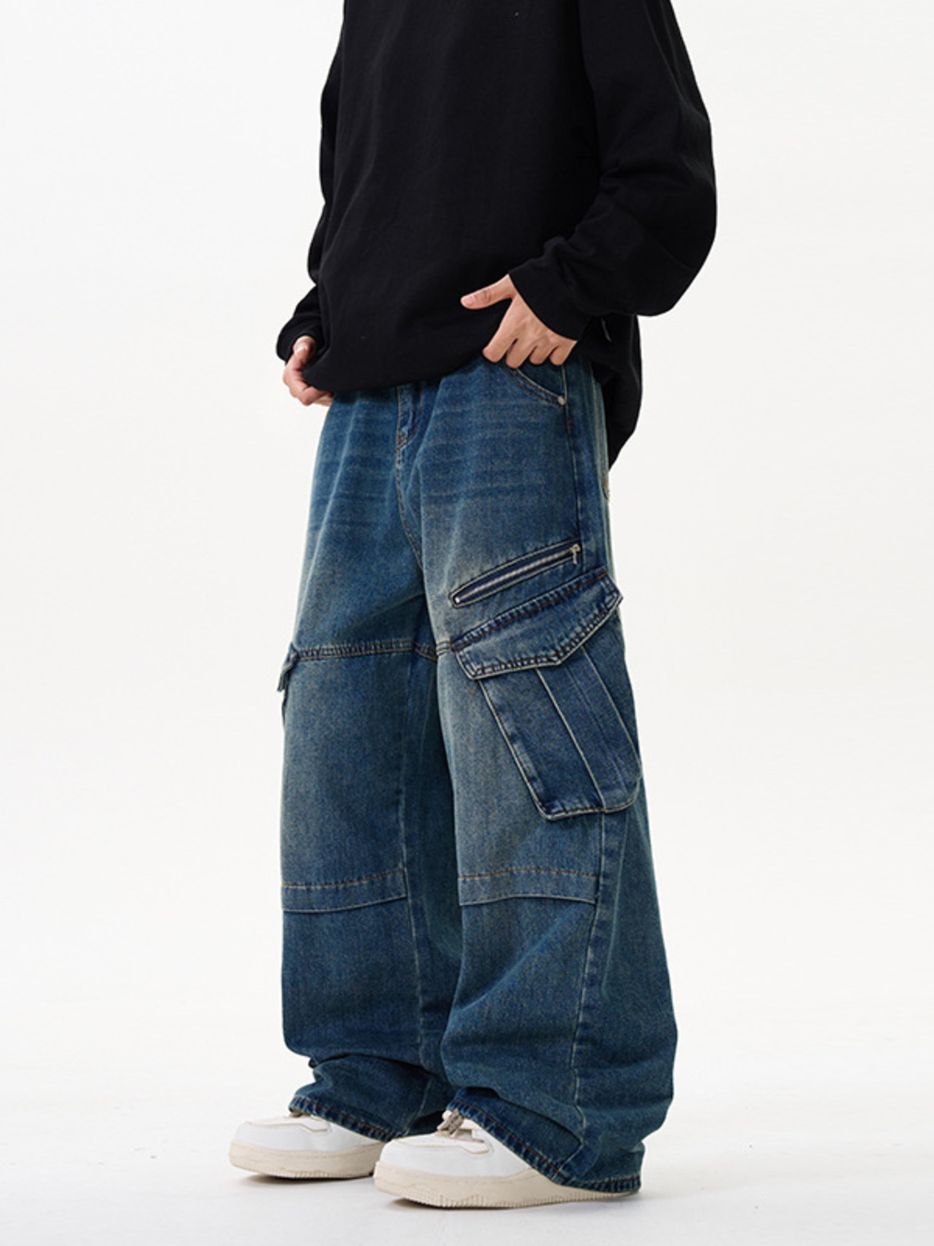 Men's Vintage Cargo Wide Leg Jeans
