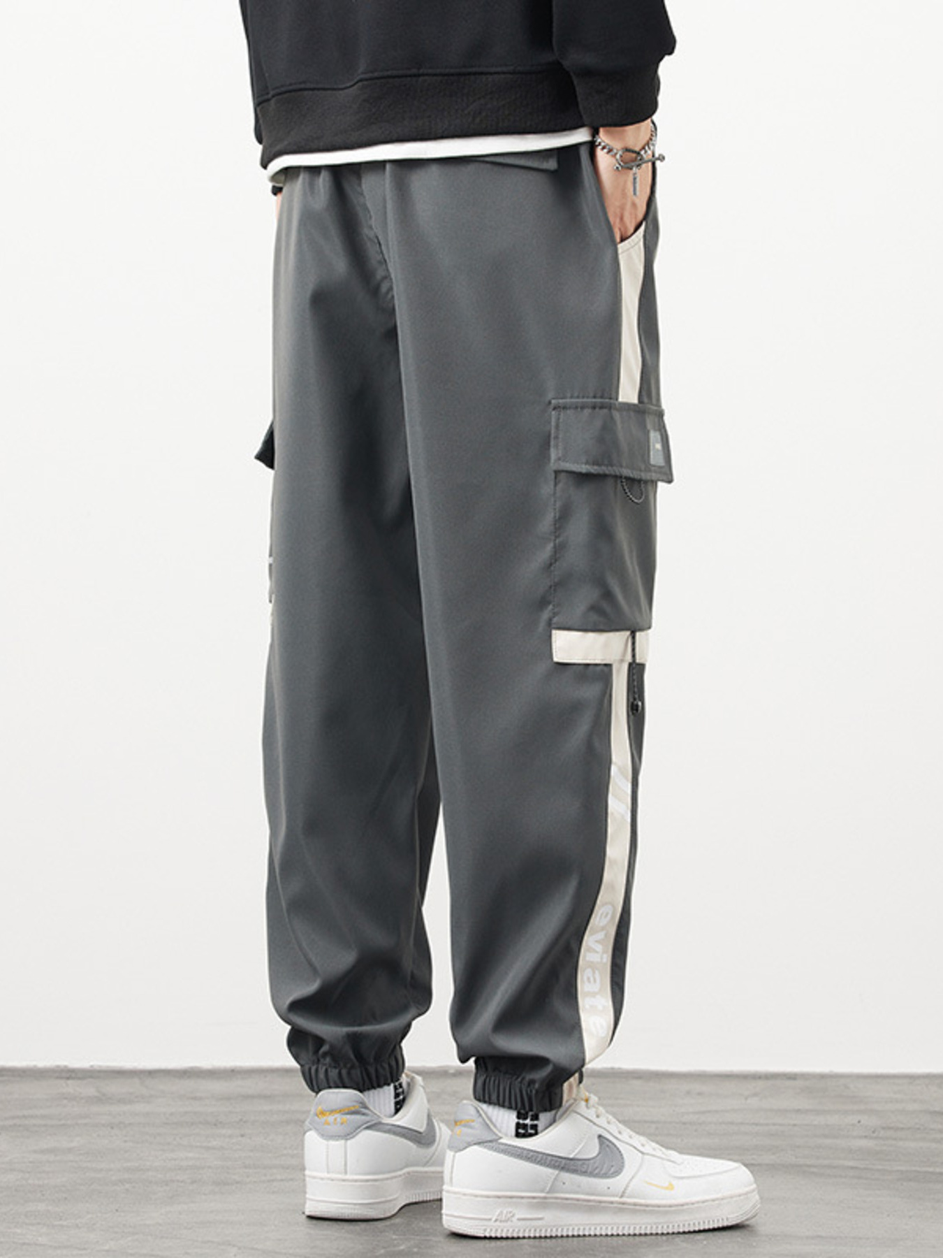 Men's Plus Size Cargo Pants with Side Stripe