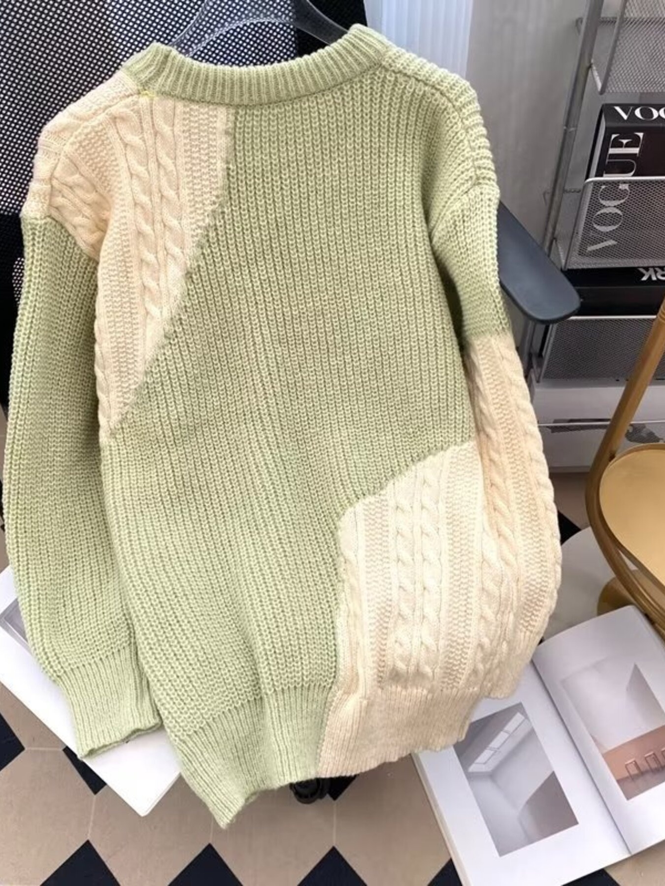 Men's Color Block Cable Knit Pullover