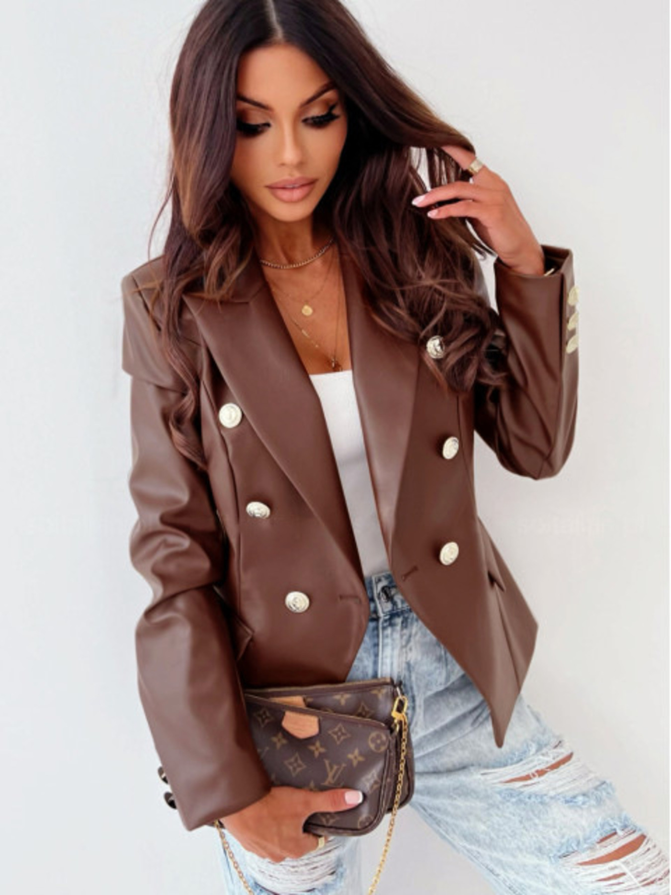 Lapel Collar Leather Blazer