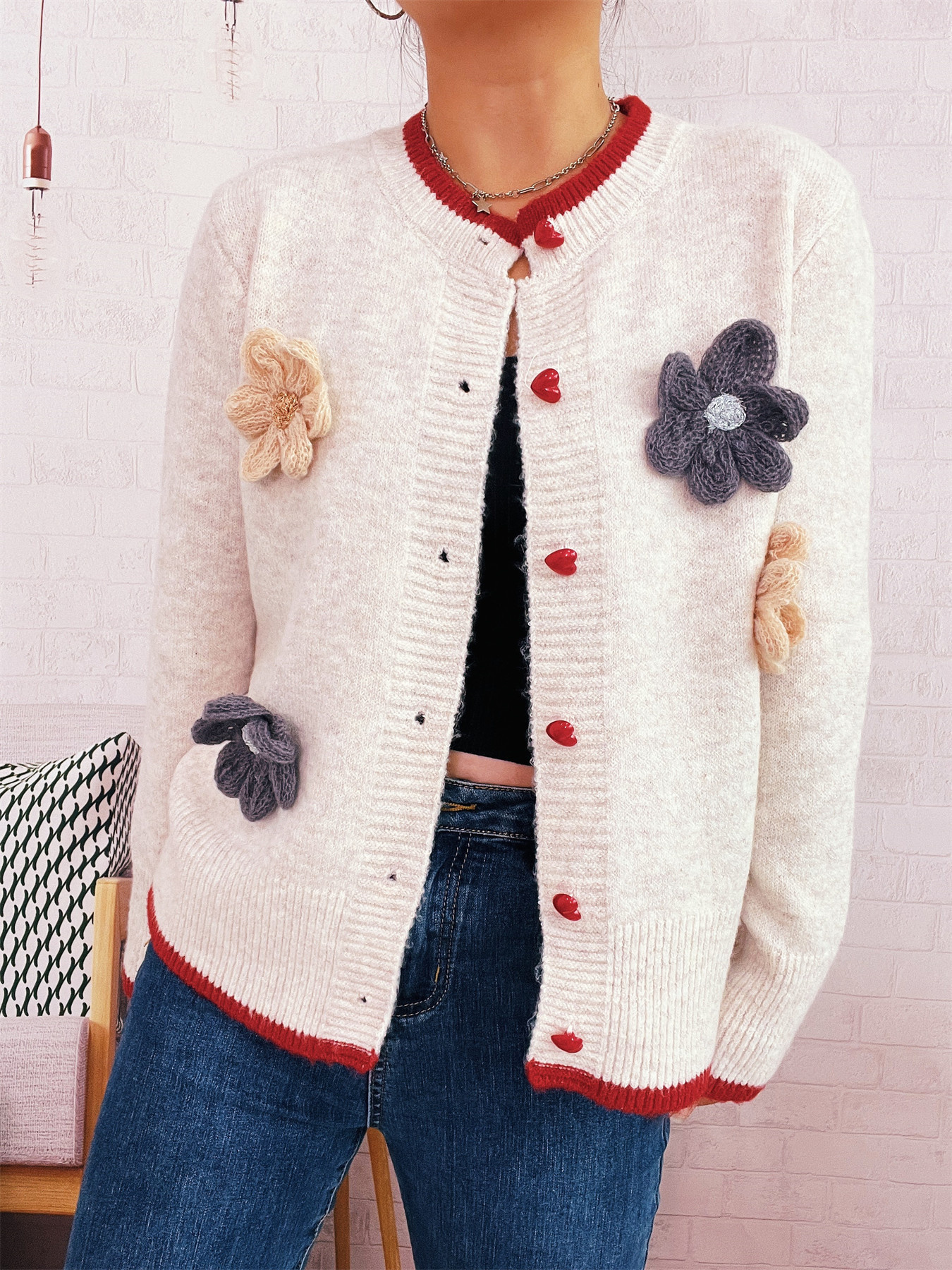 Flower Button Up Long Sleeve Cardigan