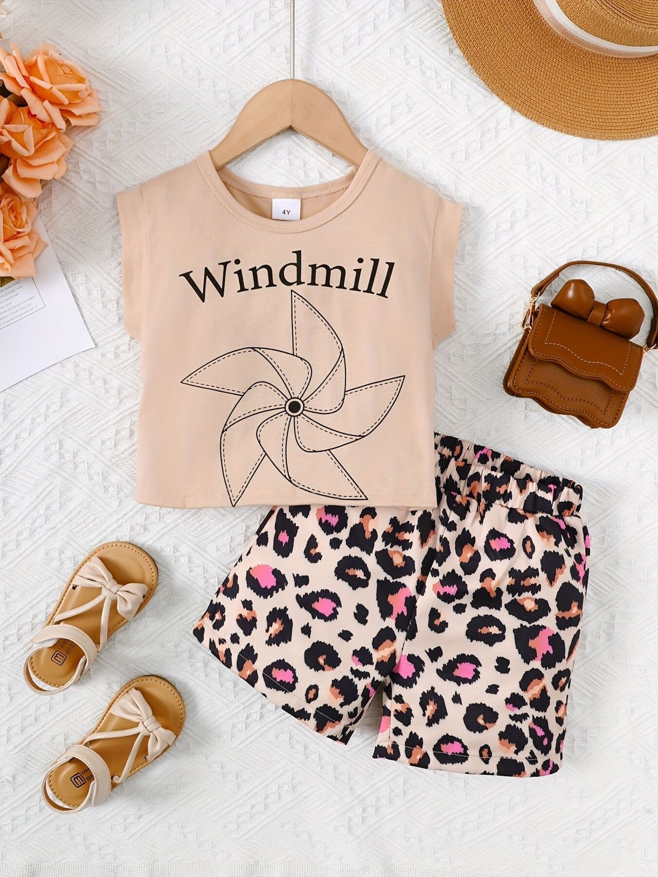 Children's Windmill Graphic Tee & Leopard Shorts Set