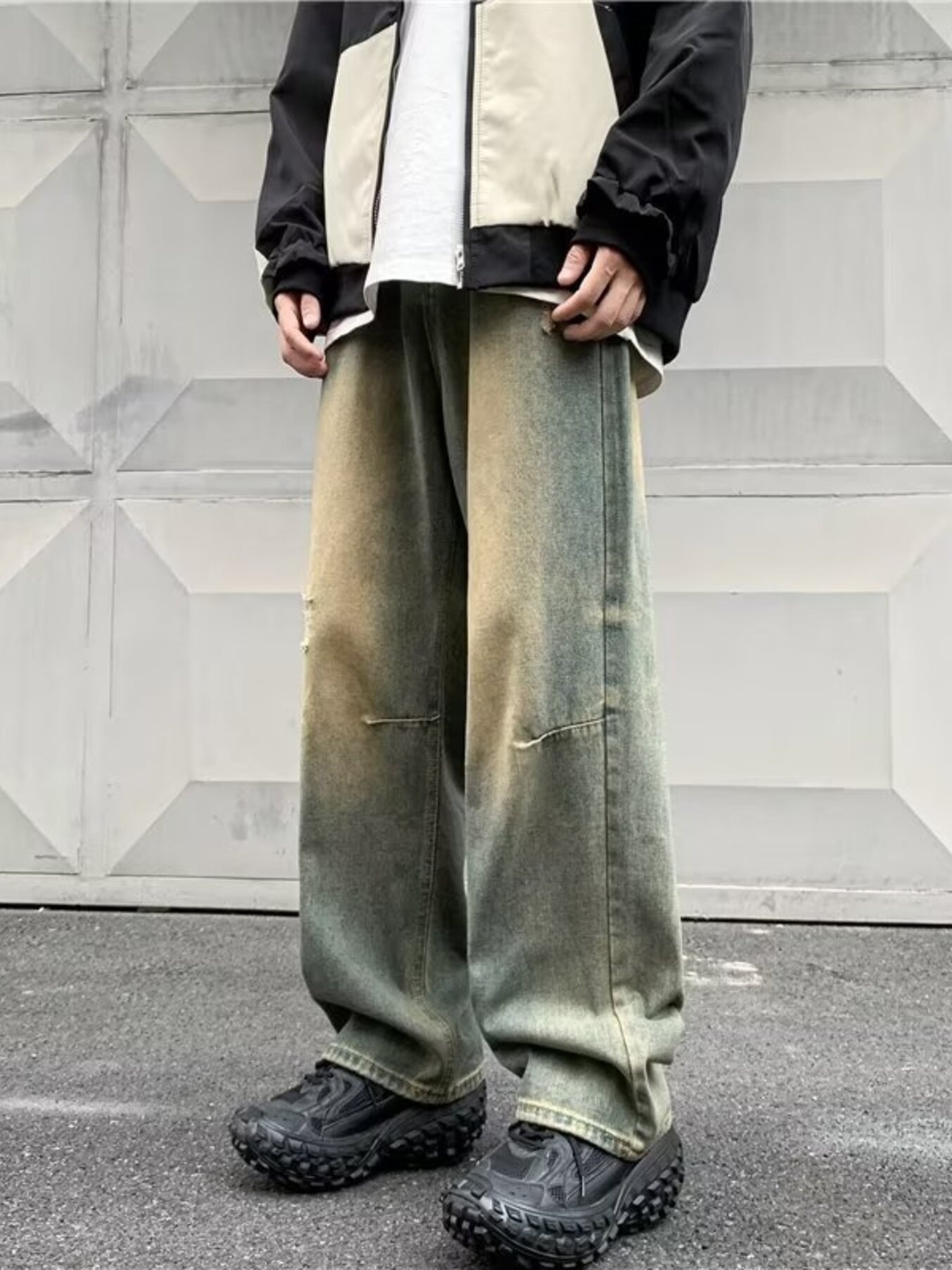 Men's Full Size Vintage Wash Ripped Wide Leg Jeans Plus Size