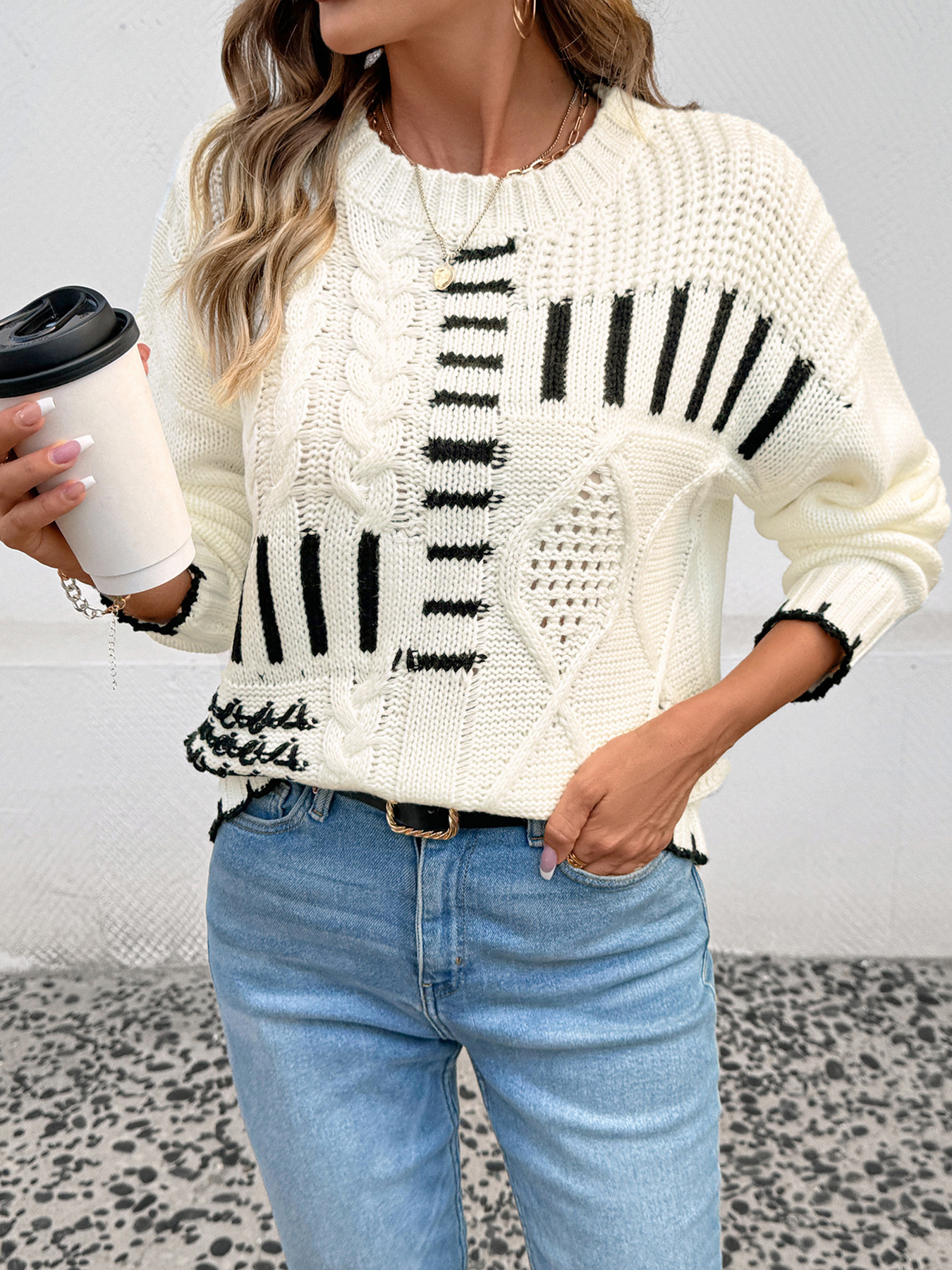 Cable Knit Round Neck Sweater Premium Quality Dropshipping Knit