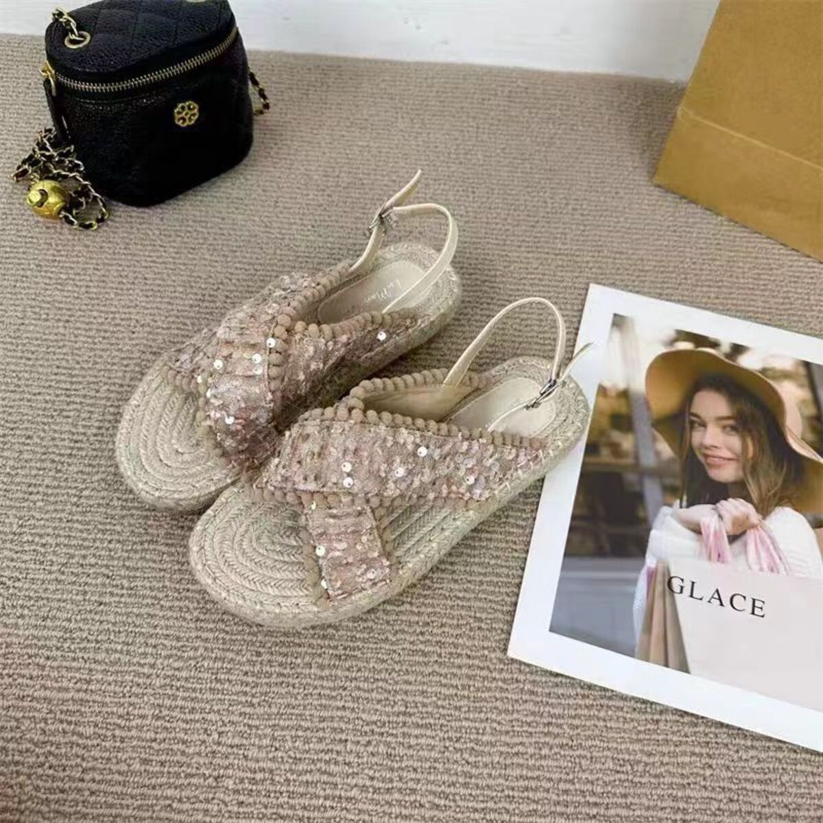 Sequin Open Toe Platform Sandals