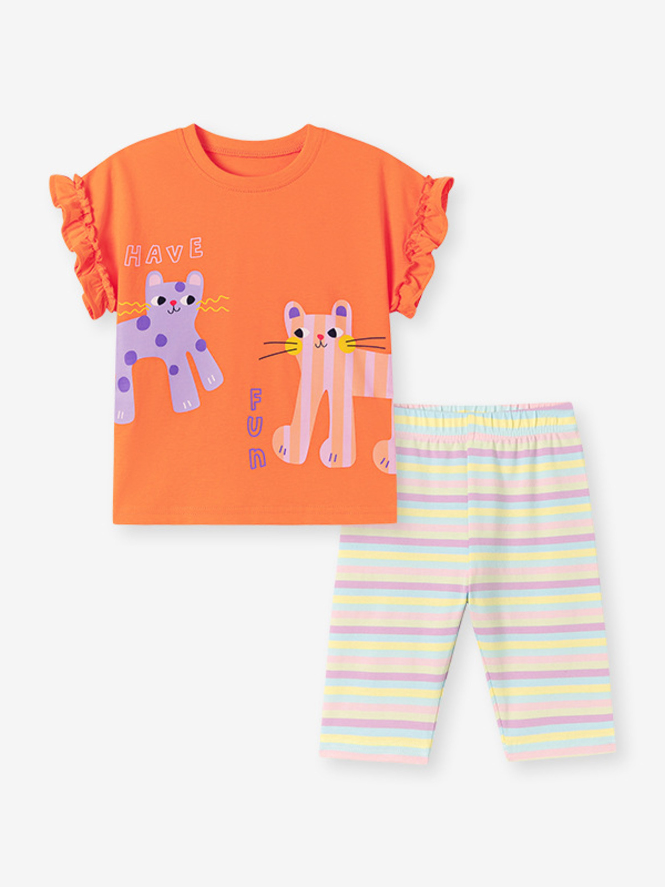 Children's Cats Graphic Tee & Striped Capri Set