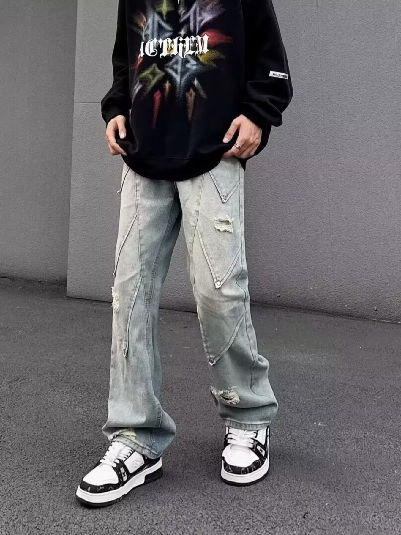 Men's Full Size Distressed Wide Leg Jeans Plus Size