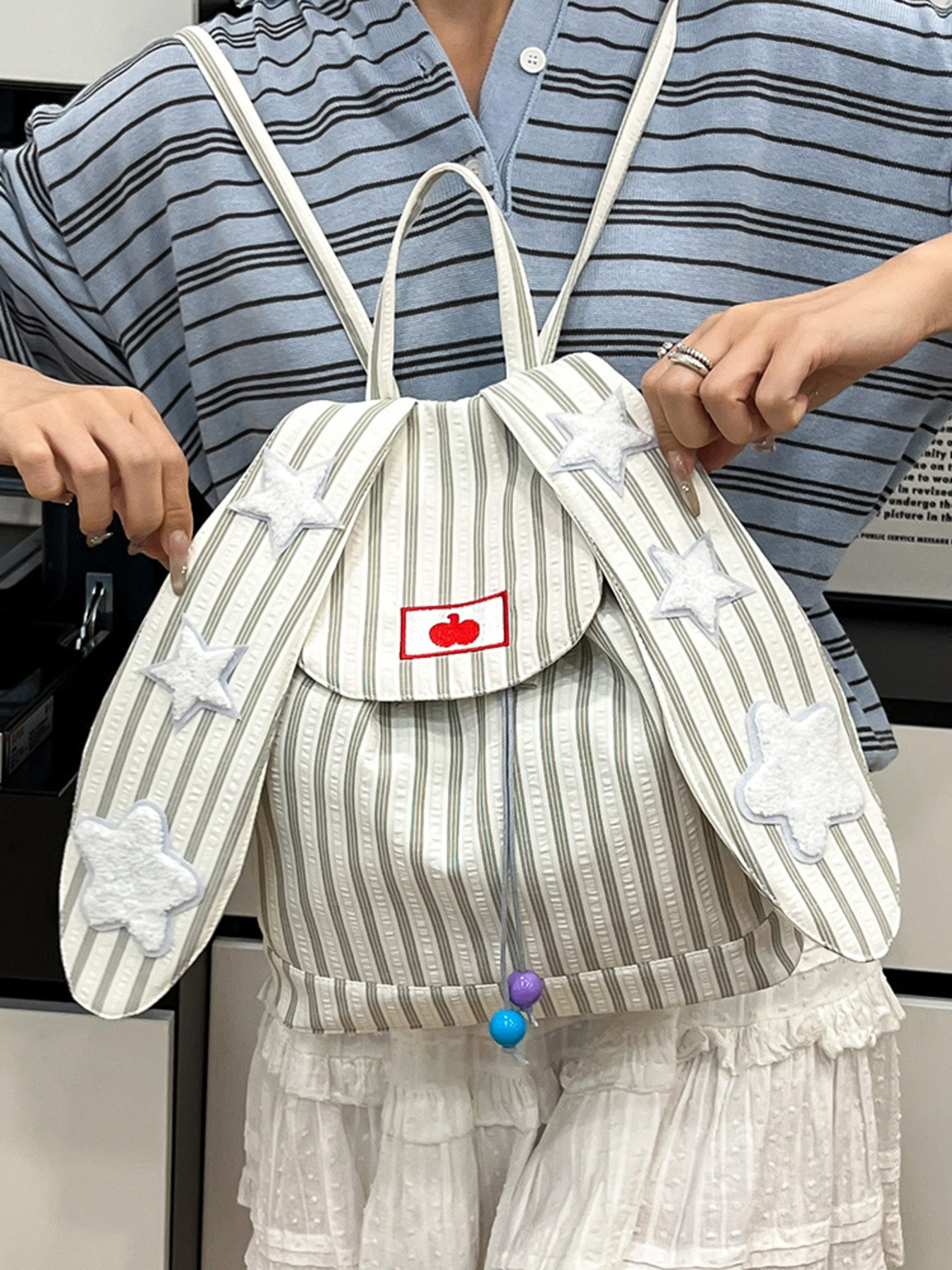 Striped Star Bunny Ear Backpack Bag