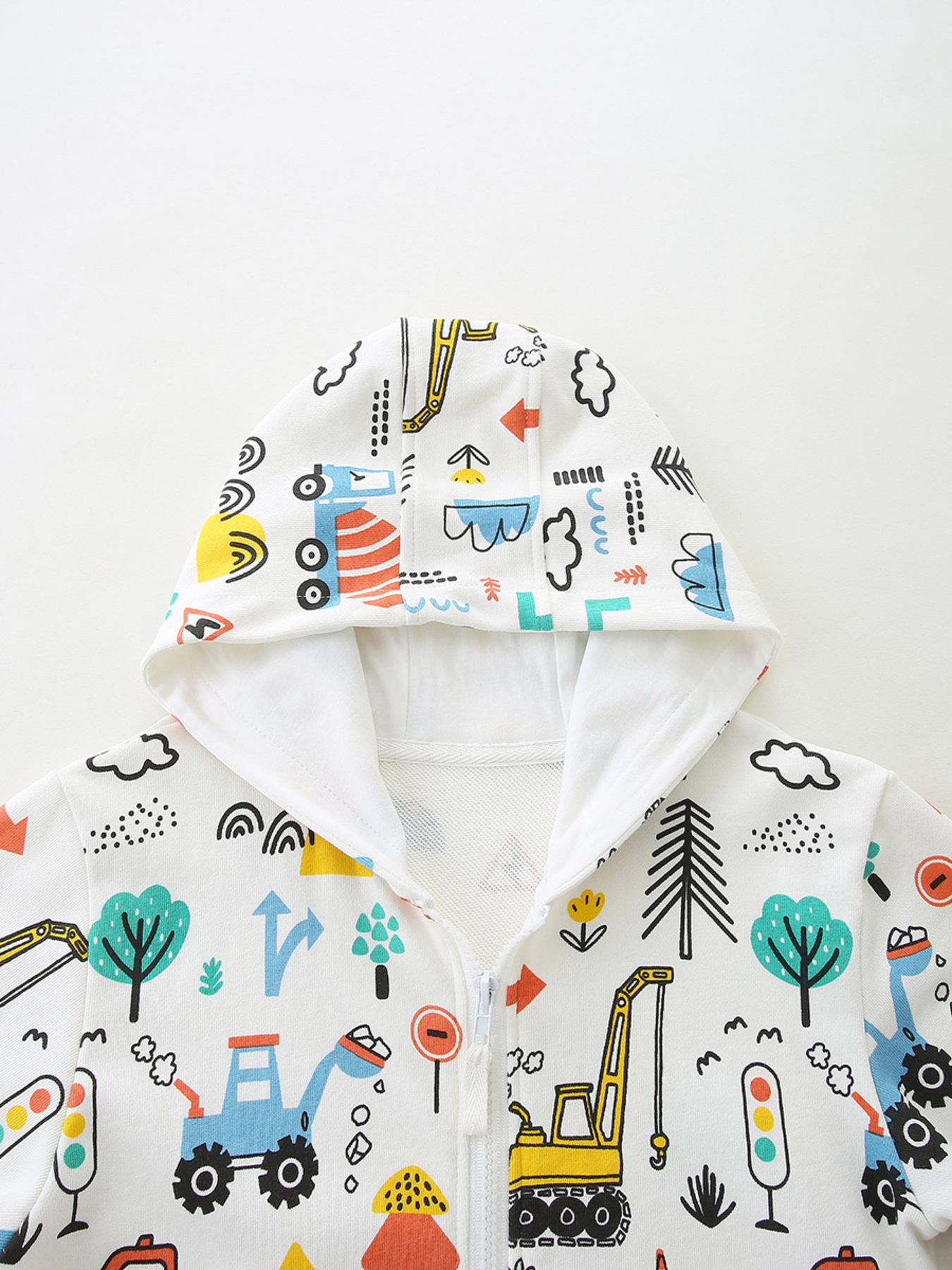 Children's Cartoon Construction Vehicle Print Zip-Up Jacket