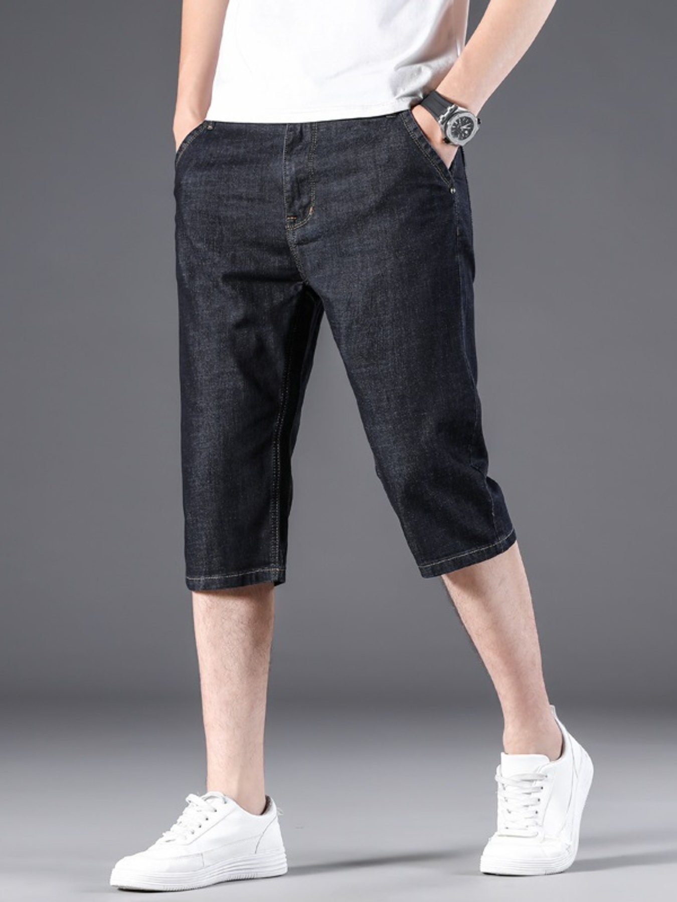 Men's Wash Denim Shorts with Relaxed Fit