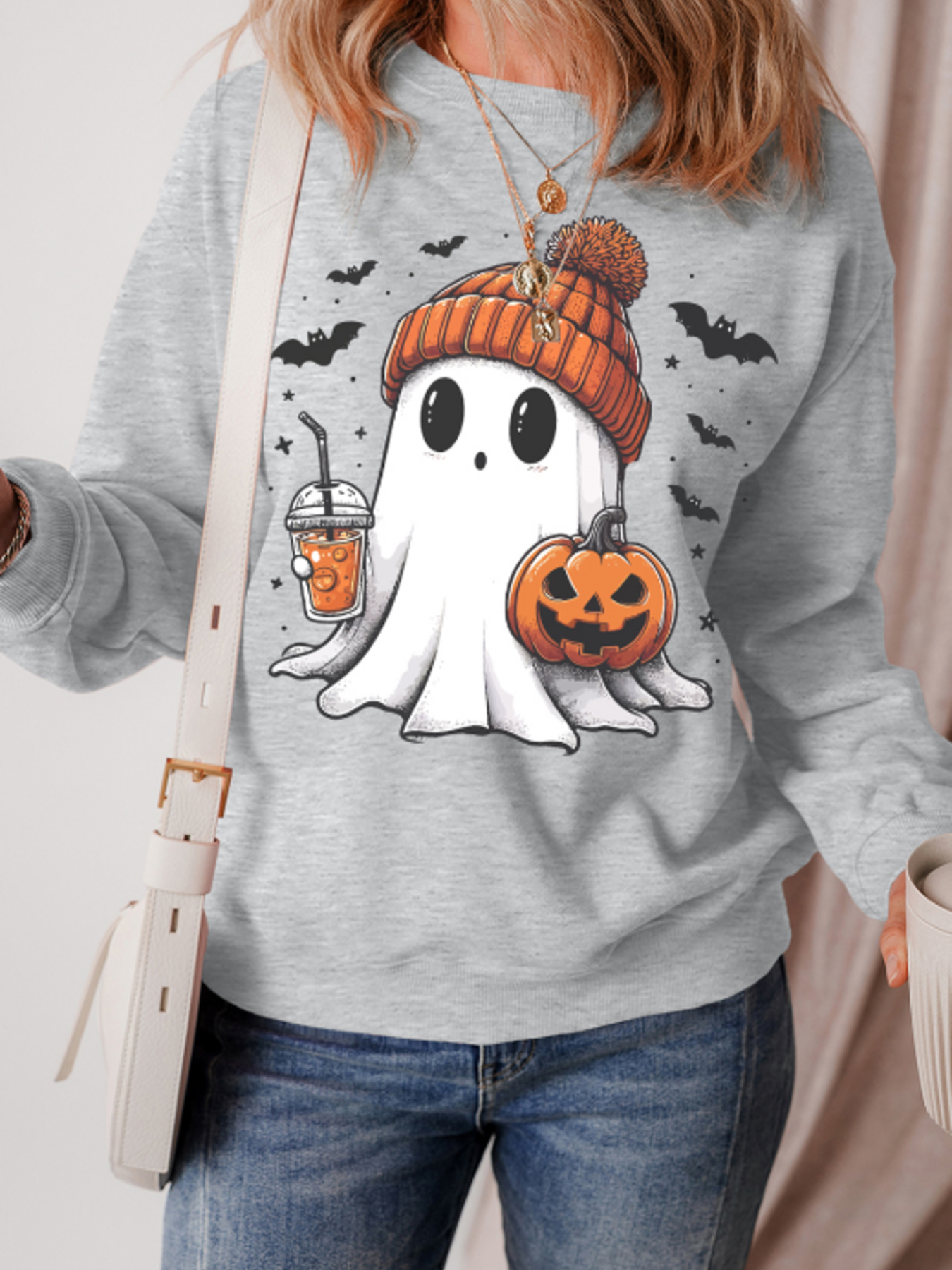 Halloween Ghost Round Neck Sweatshirt