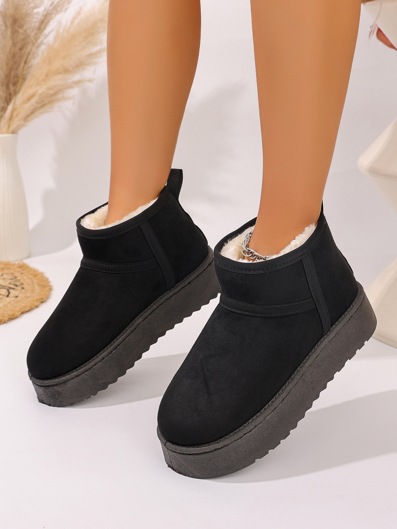 Platform Winter Ankle Boots with Cozy Fleece Lining