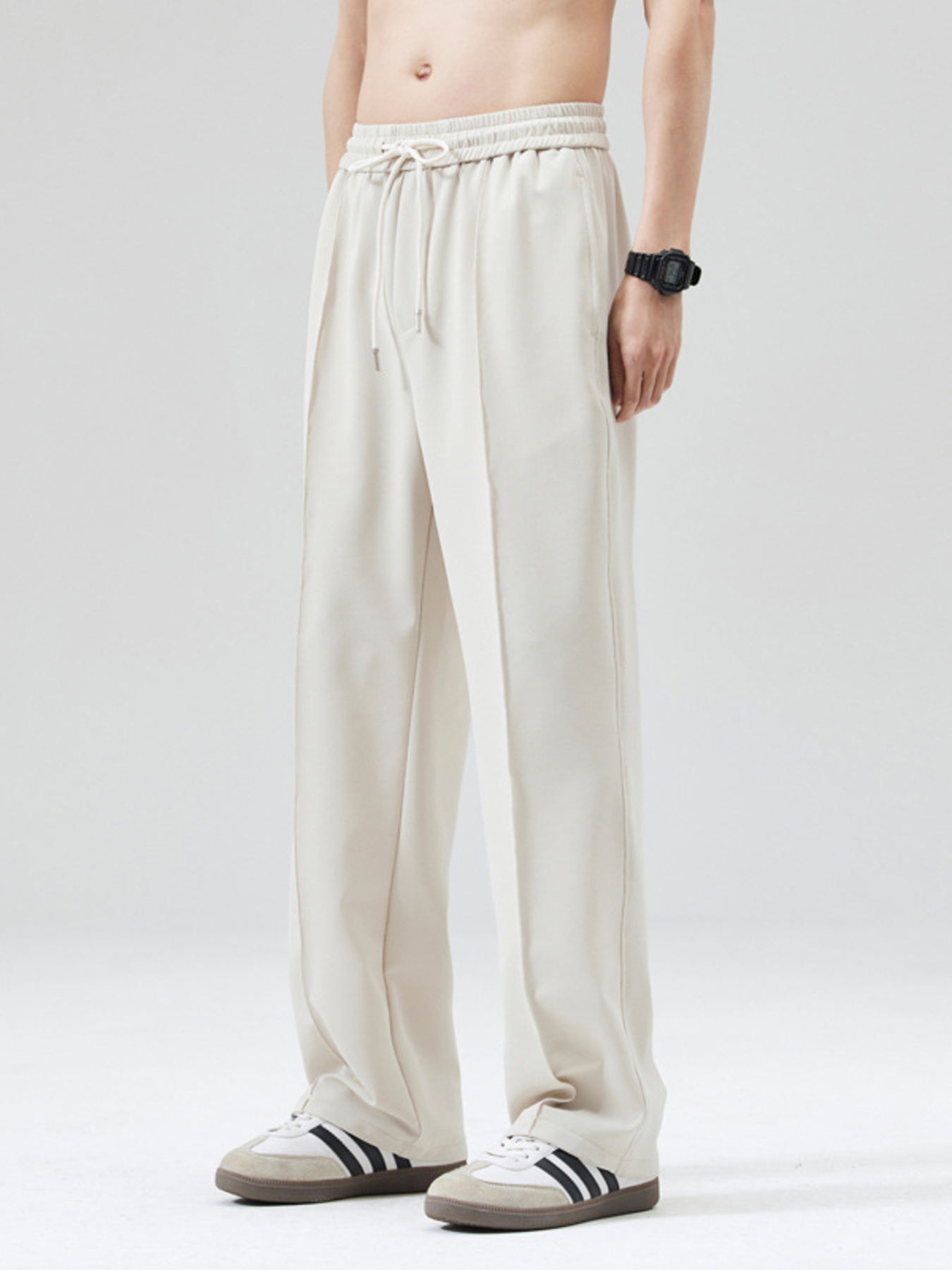 Men's Full Size Casual Loose Fit Drawstring Wide Leg Pants Plus Size